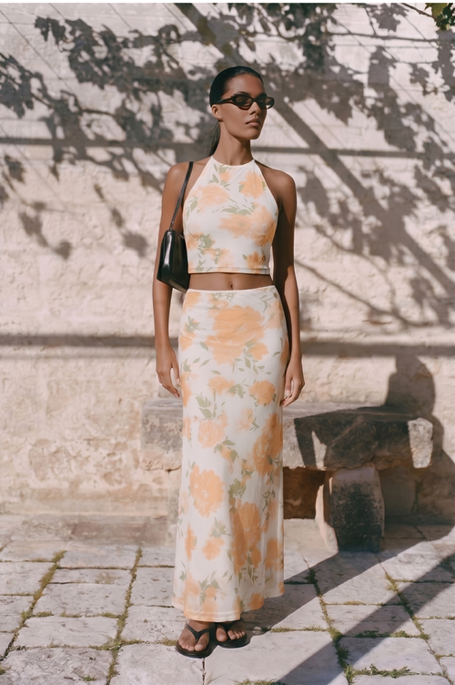 Maxi Skirt Floral Mesh - Vanilla Custard