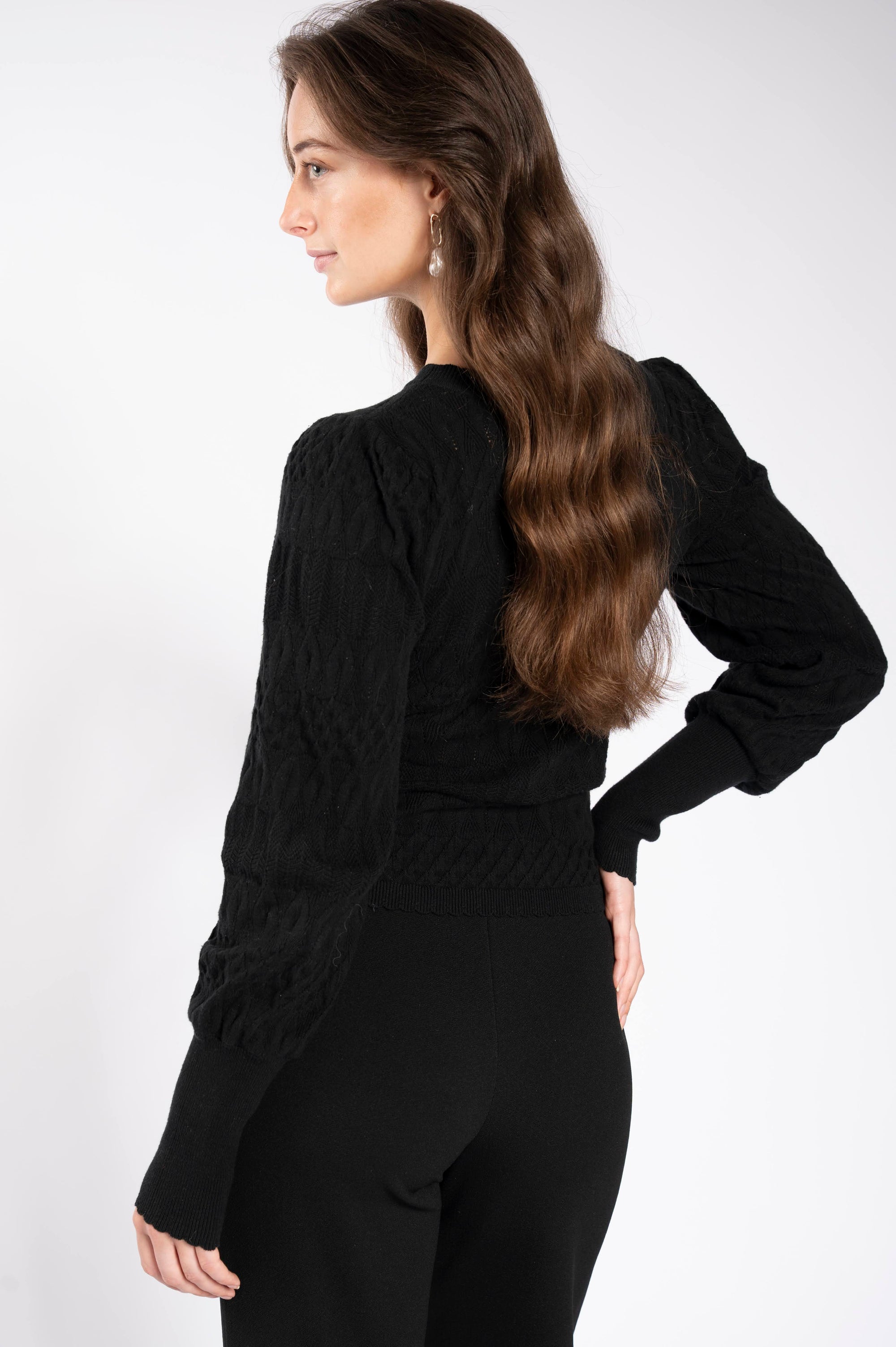 Textured Puff Sleeve Knit - Black