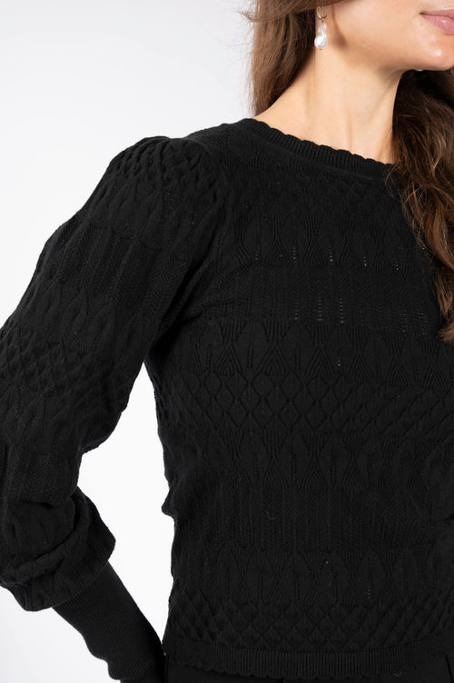 Textured Puff Sleeve Knit - Black