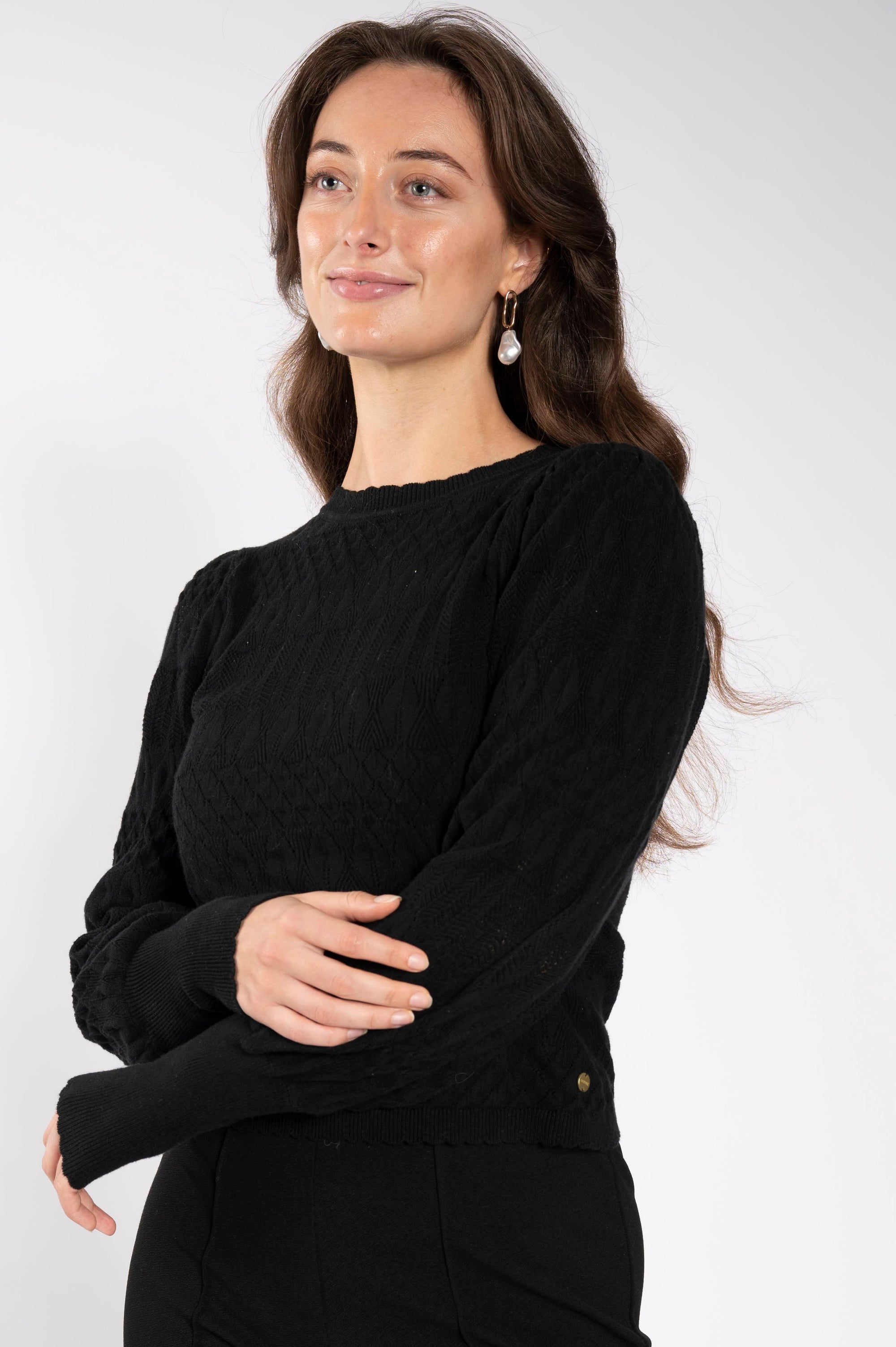 Textured Puff Sleeve Knit - Black