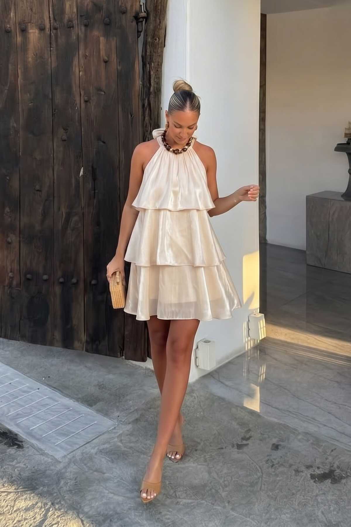 Layered Halter Dress - Shimmery Cream