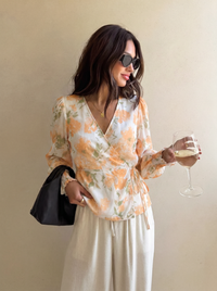 Wrap Top Floral Mesh - Vanilla Custard
