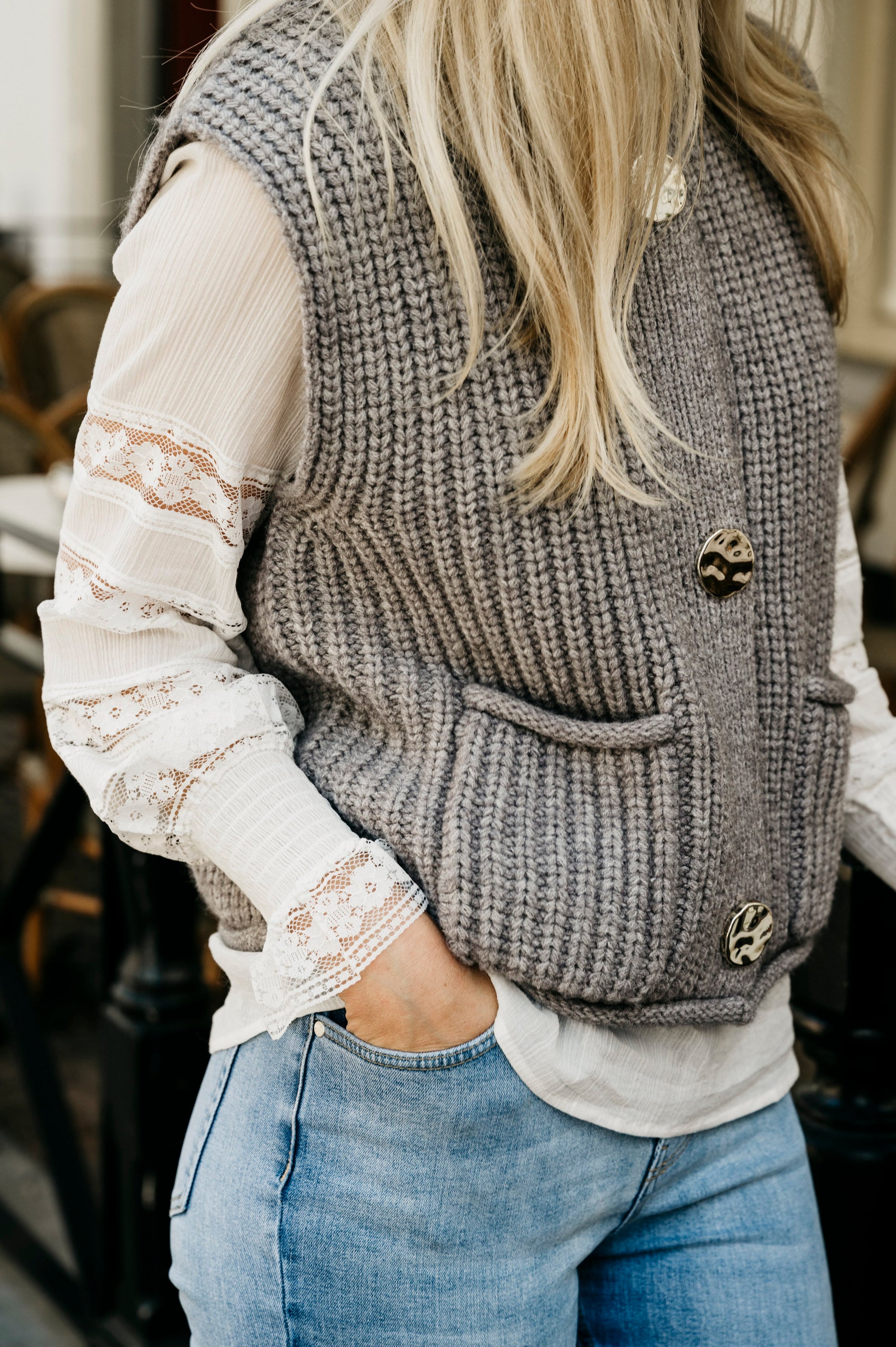 The Bold Button Gilet - Ash Grey