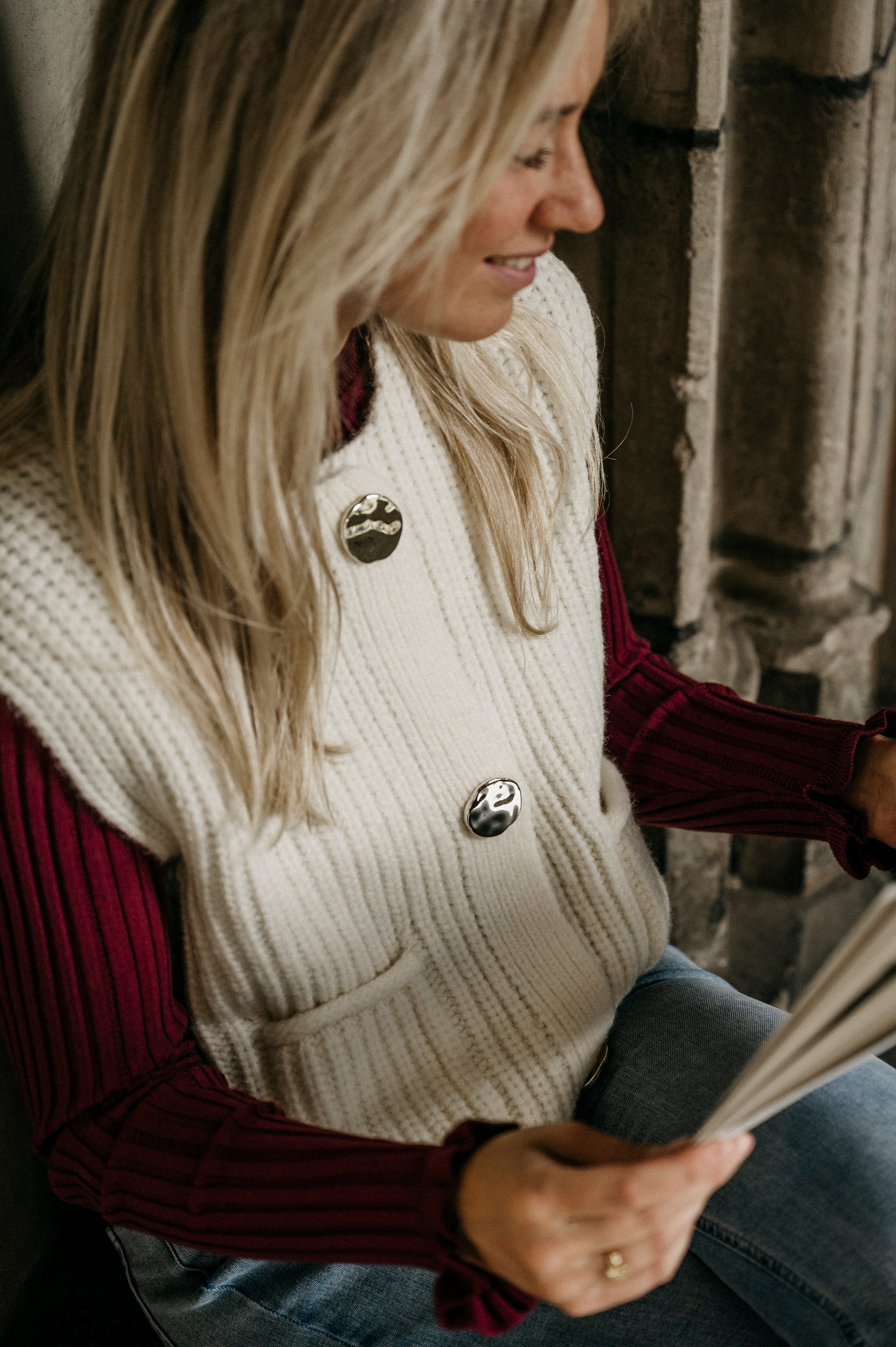 The Bold Button Gilet - Seashell