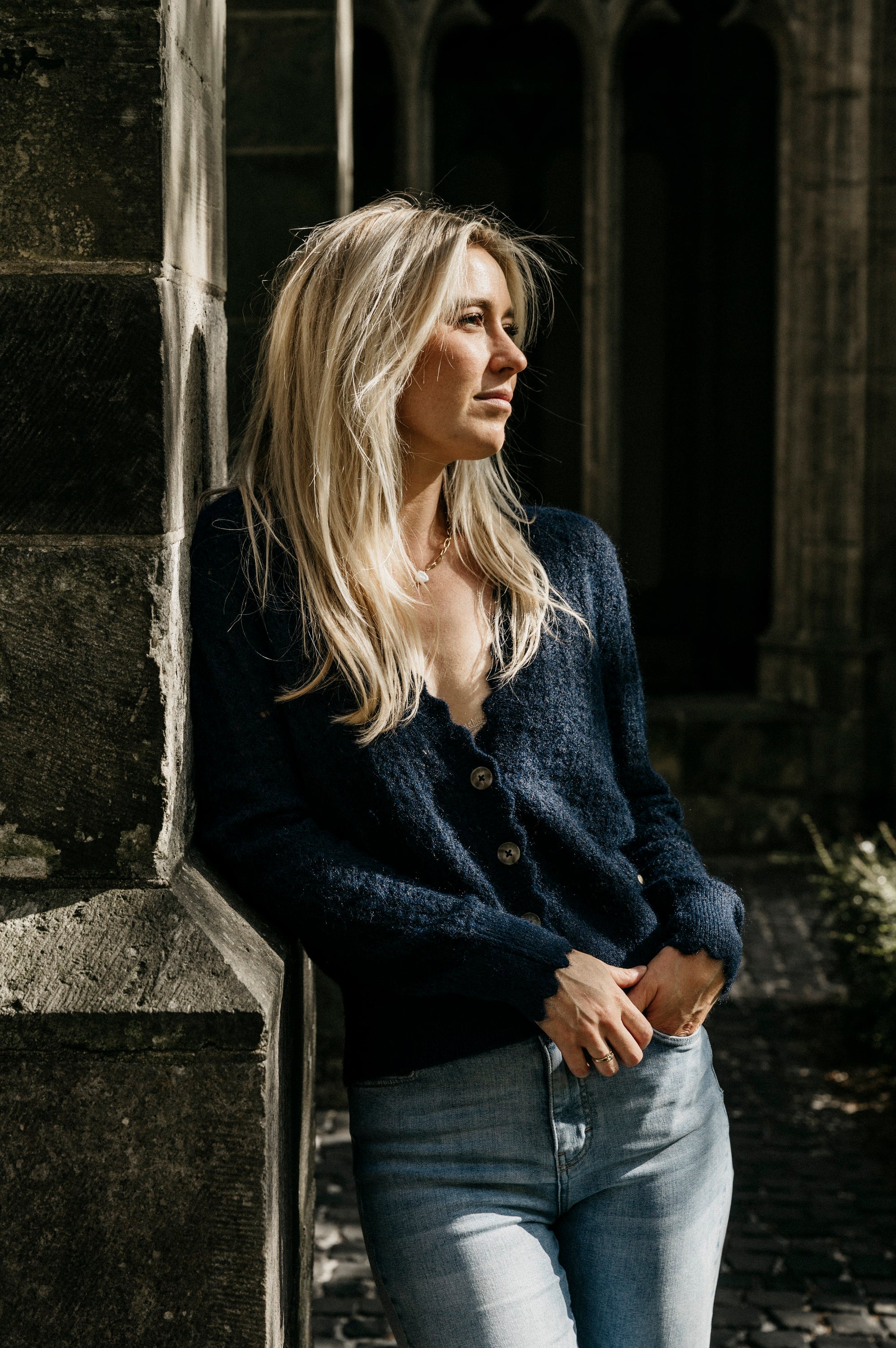 Laced in V Cardigan - Blue