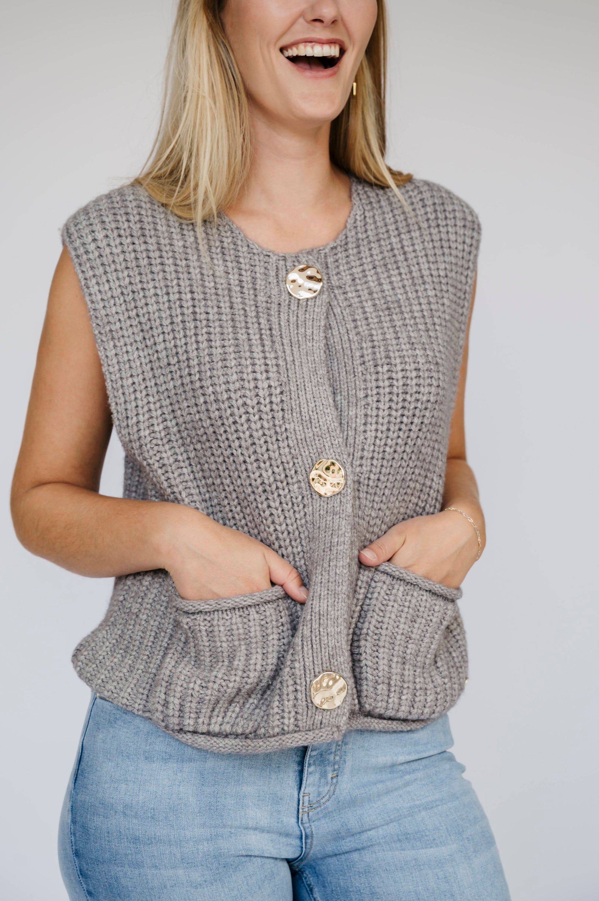 The Bold Button Gilet - Ash Grey