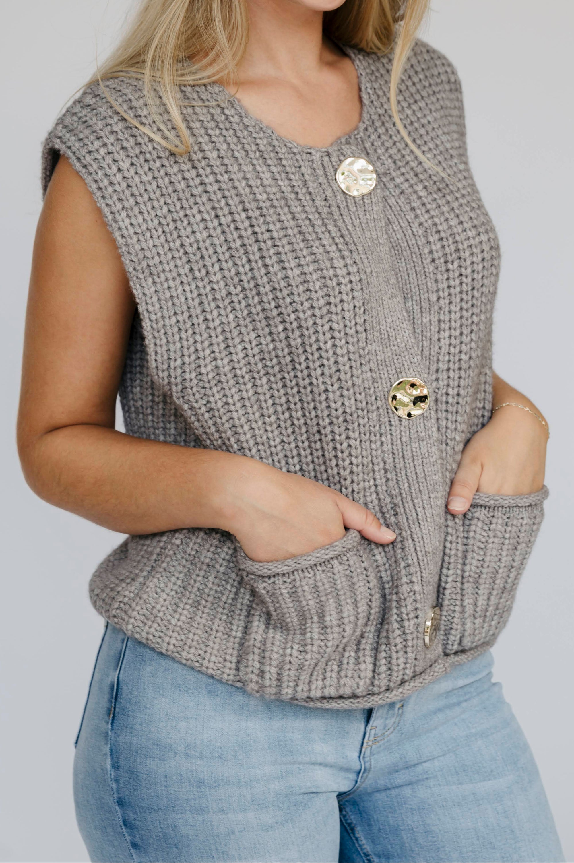 The Bold Button Gilet - Ash Grey