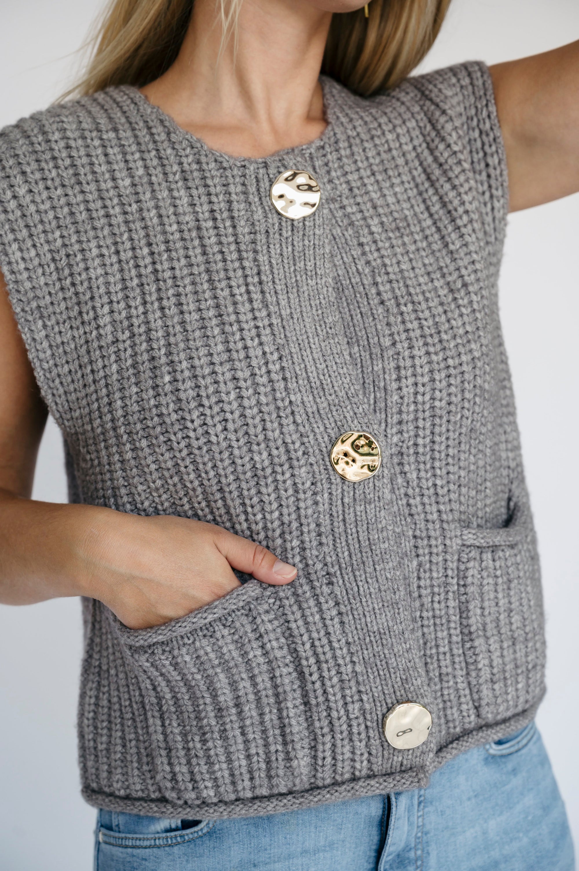 The Bold Button Gilet - Ash Grey