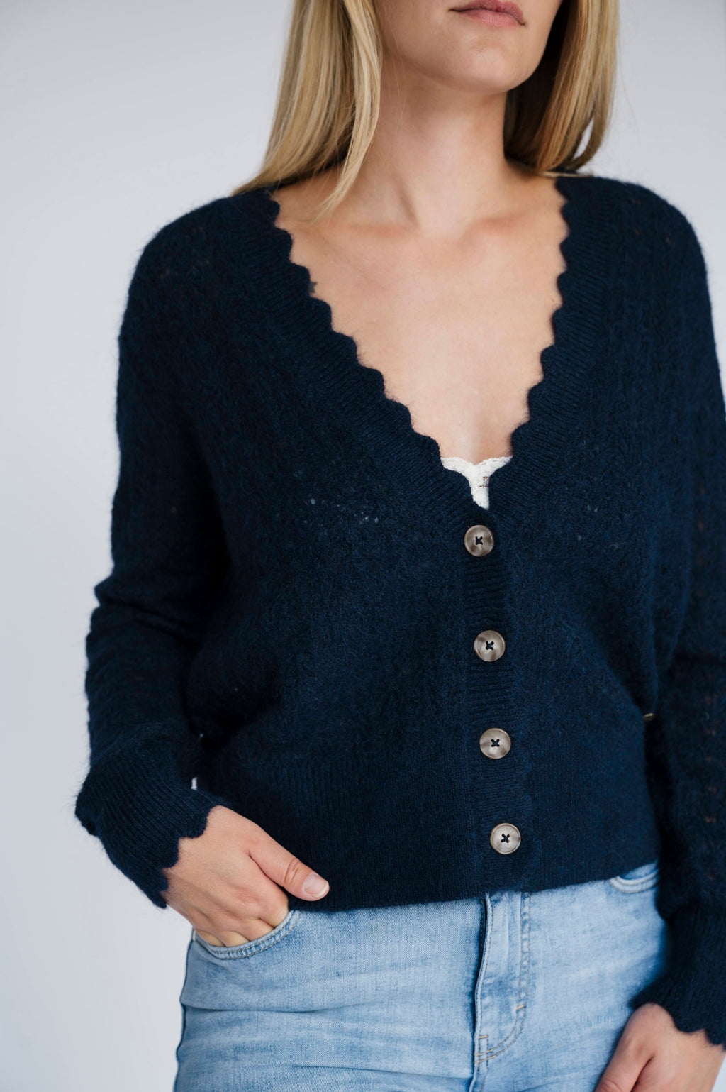 Laced in V Cardigan - Blue