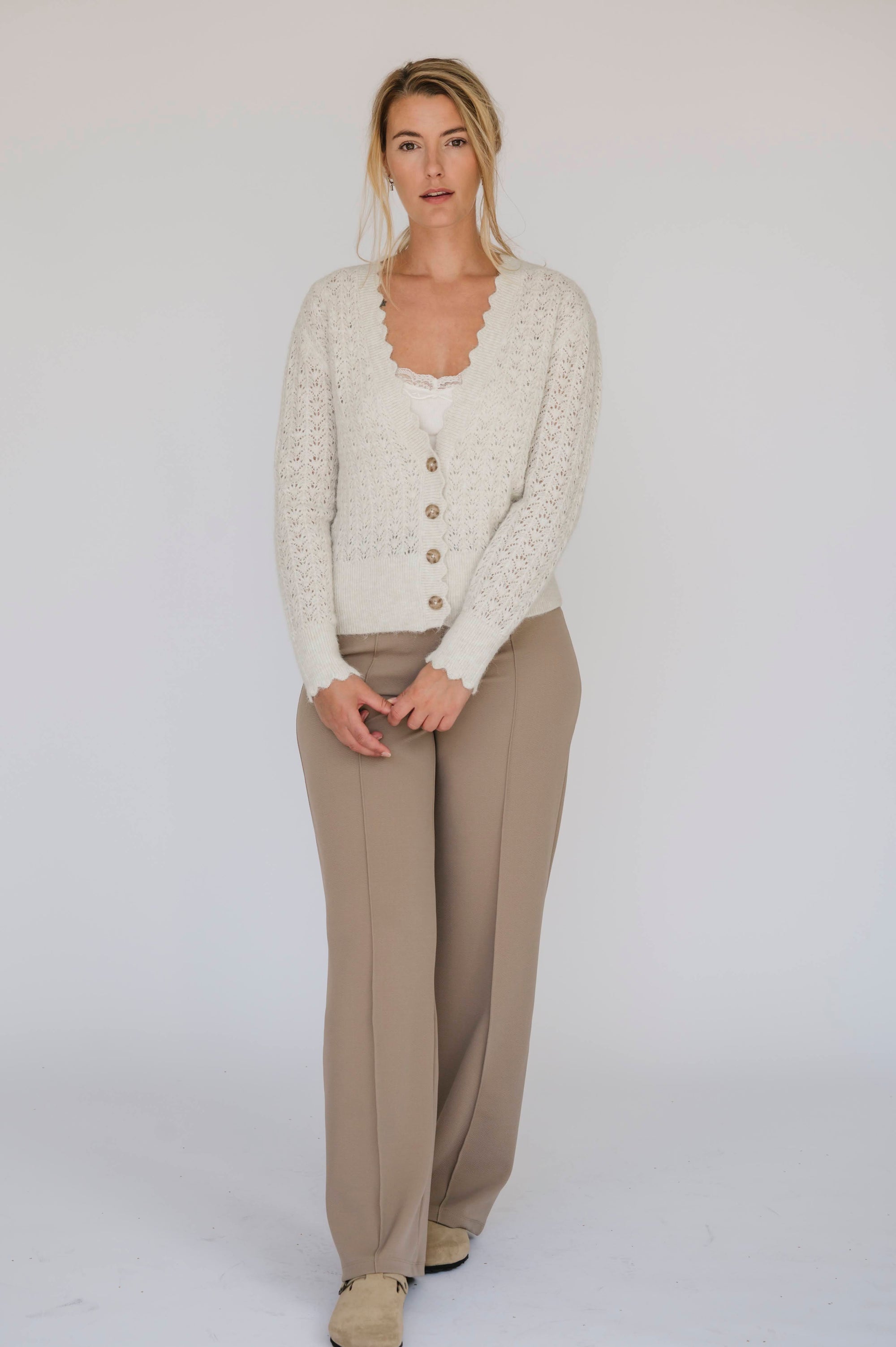 Laced in V Cardigan - Seashell