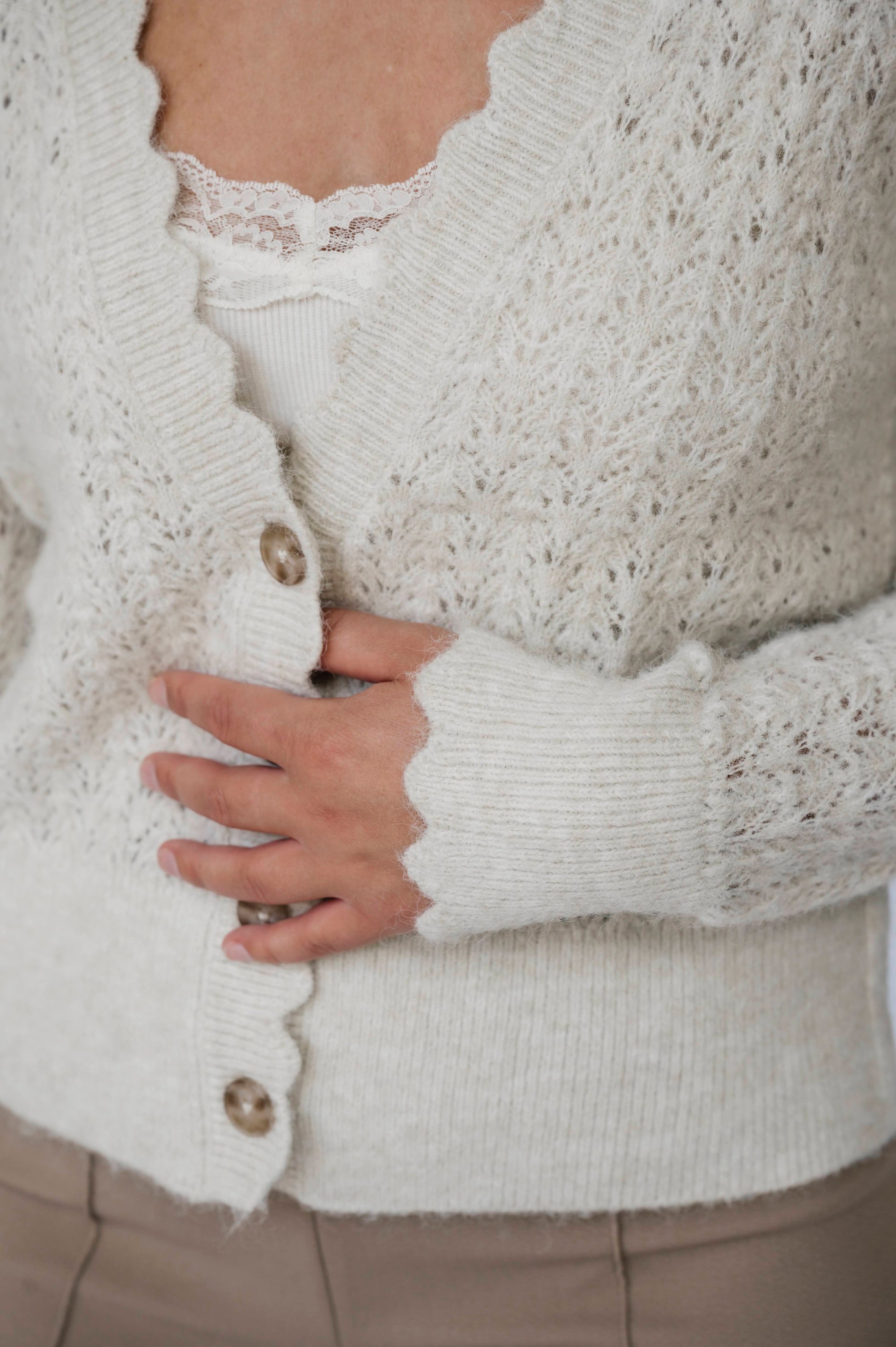 Laced in V Cardigan - Seashell