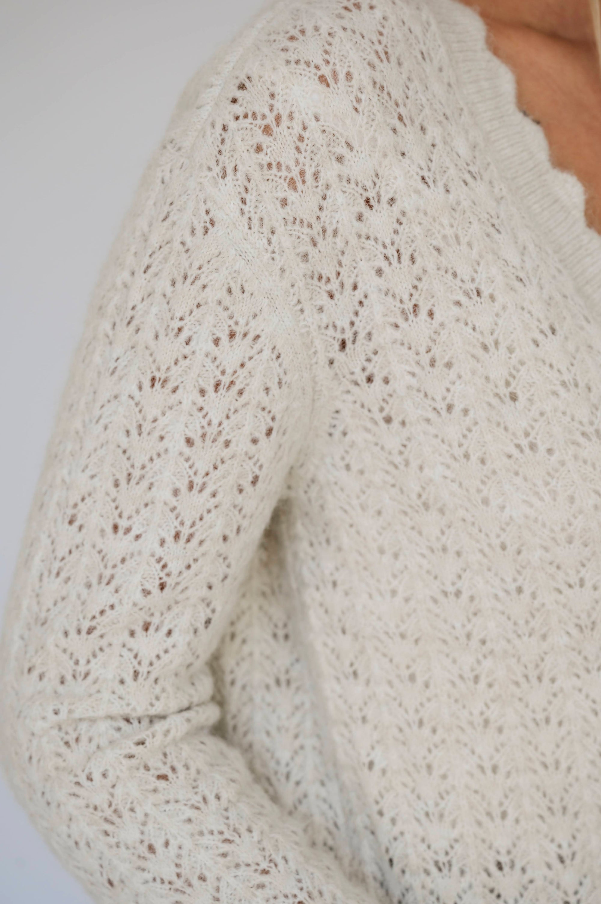 Laced in V Cardigan - Seashell