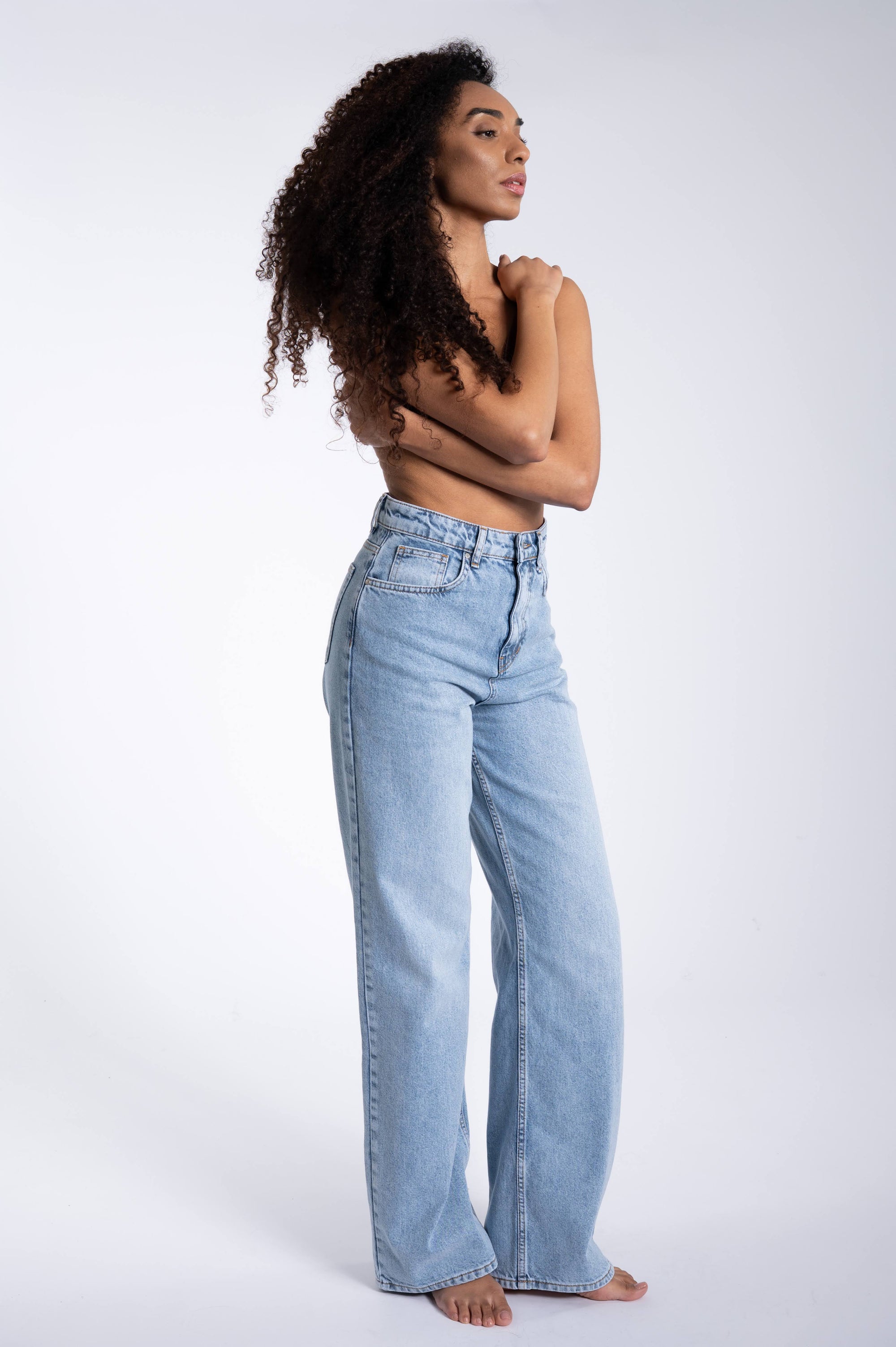 Wide Leg Jeans - Rinsed Light Blue