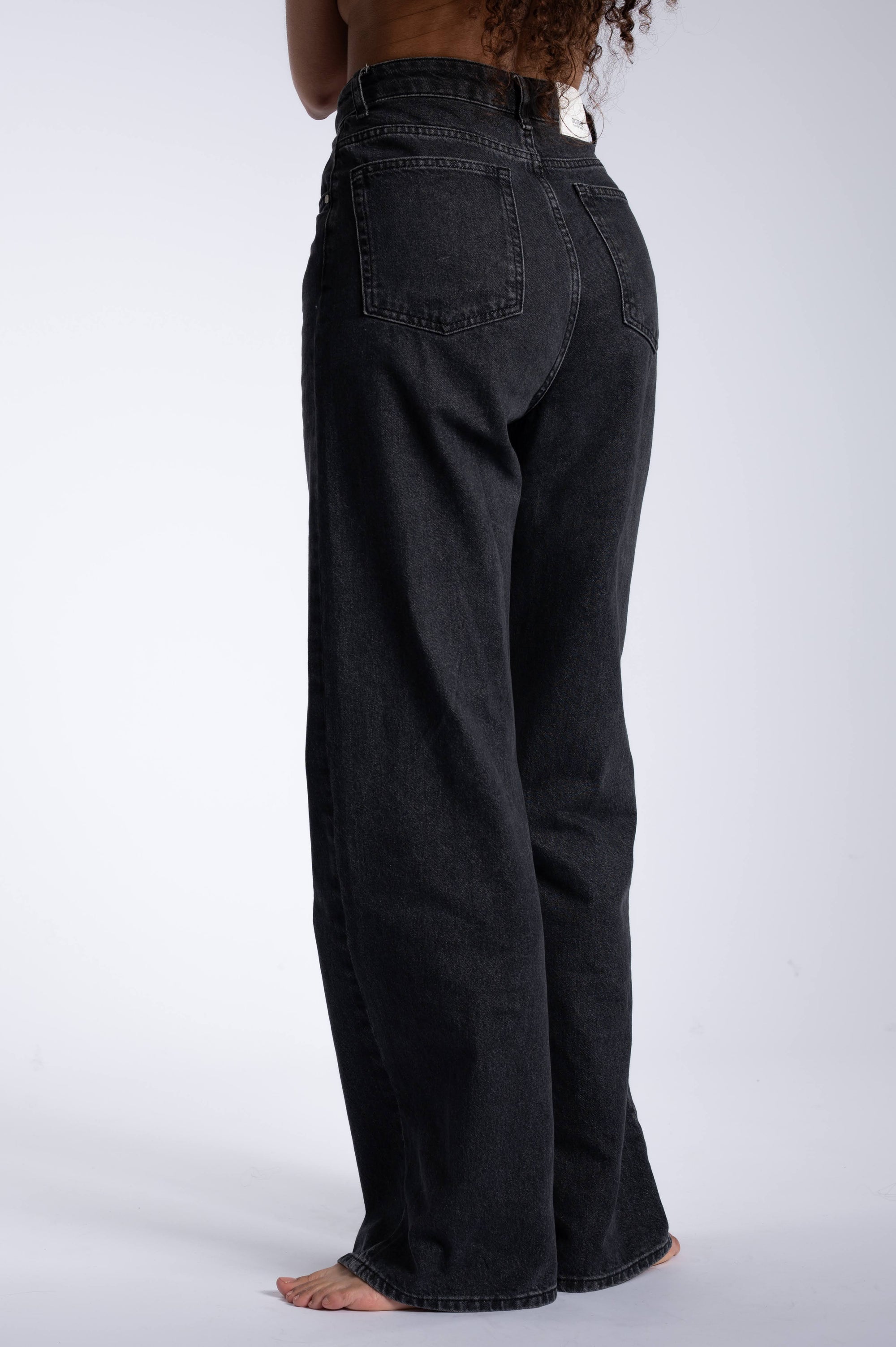 Wide Leg Jeans - Washed Black