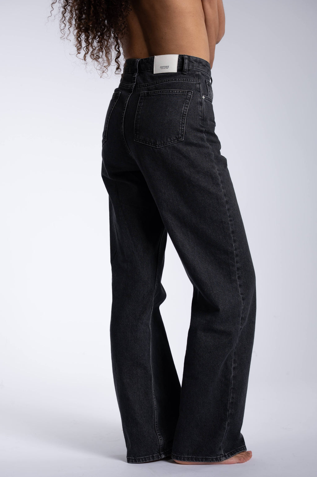 Wide Leg Jeans - Washed Black