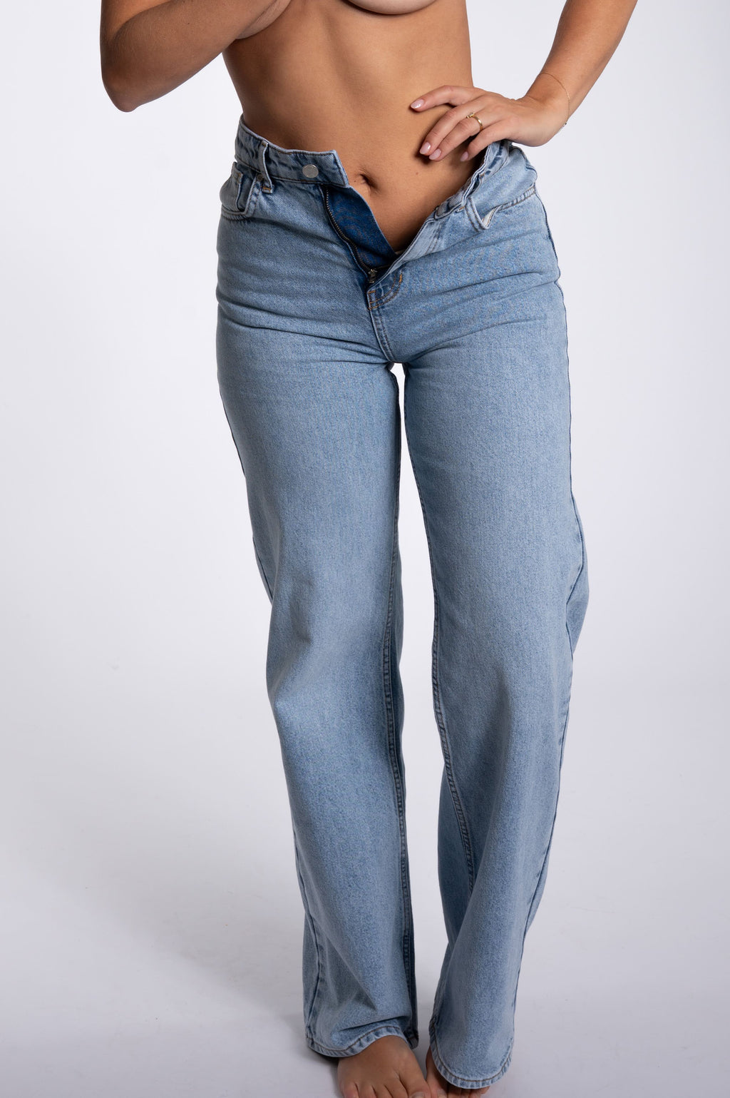Wide Leg Jeans - Rinsed Light Blue