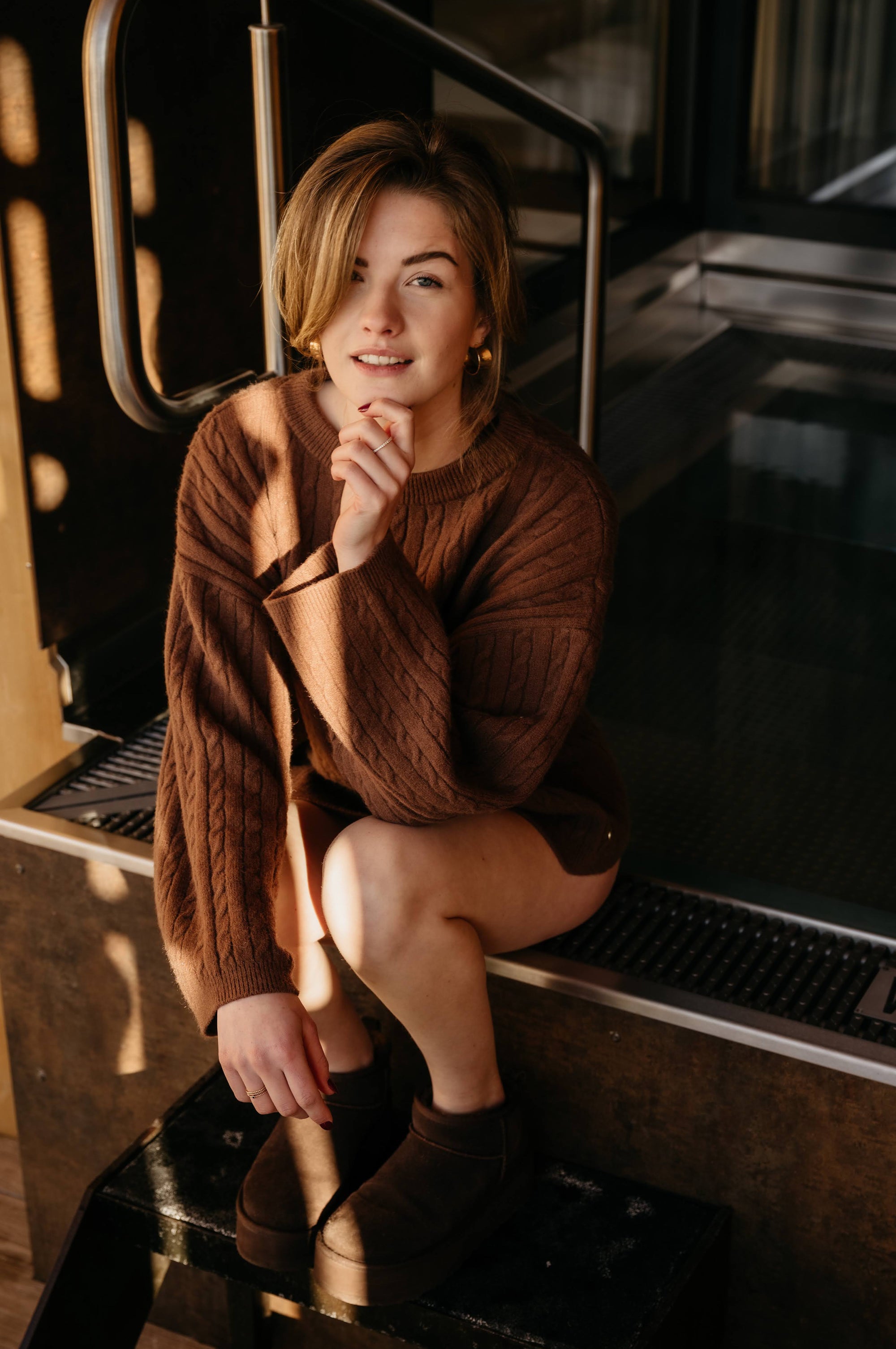 Cable Knitted Set Top - Chocolate Brown