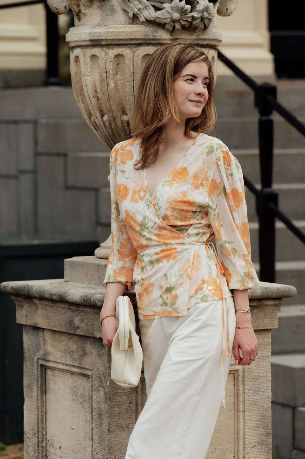 Wrap Top Floral Mesh - Vanilla Custard