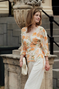 Wrap Top Floral Mesh - Vanilla Custard
