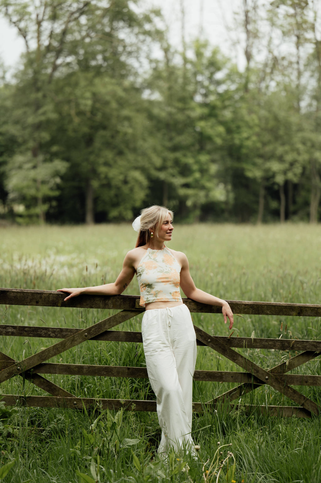 Halter Top Floral Mesh - Vanilla Custard