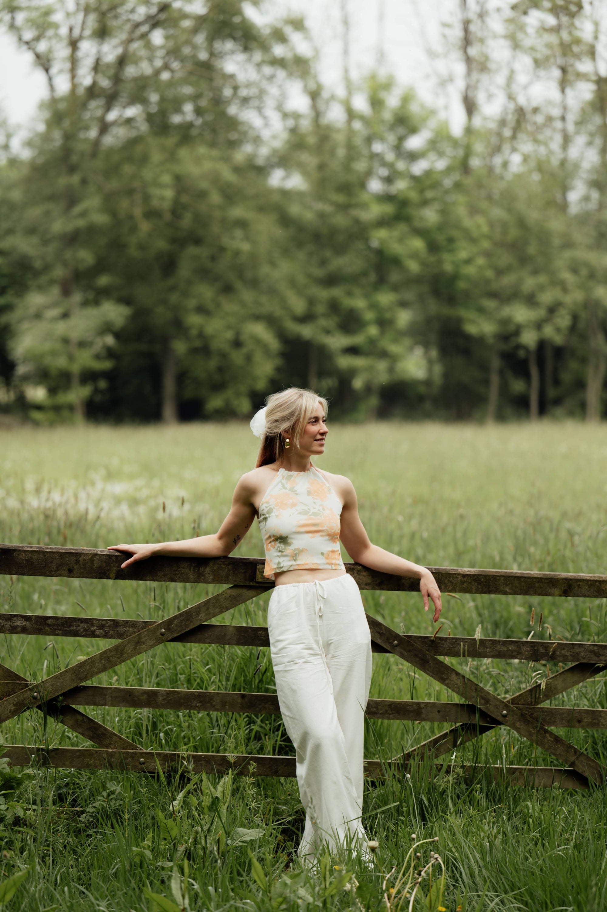 Halter Top Floral Mesh - Vanilla Custard