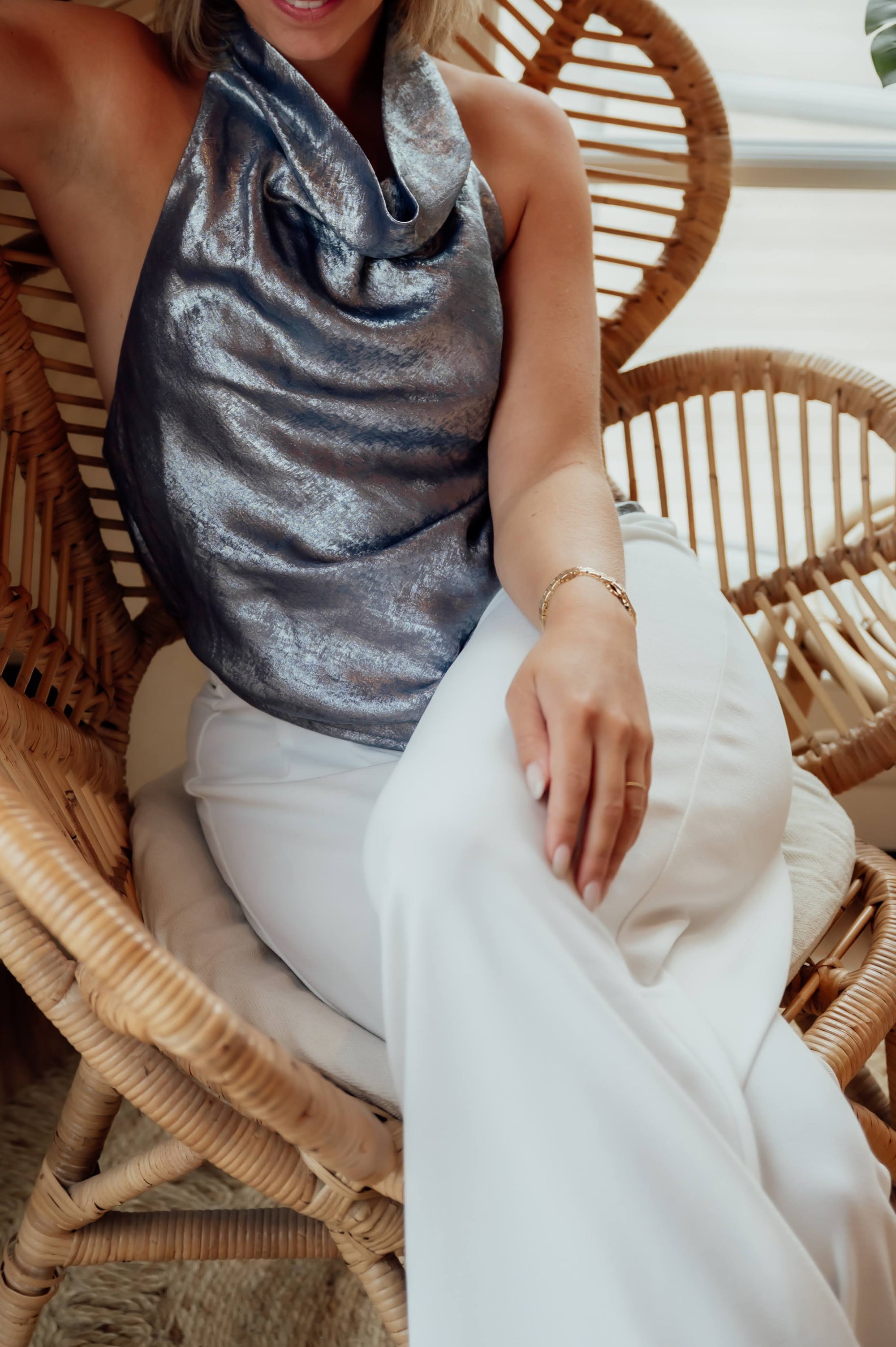 Waterfall Top - Shimmery Navy