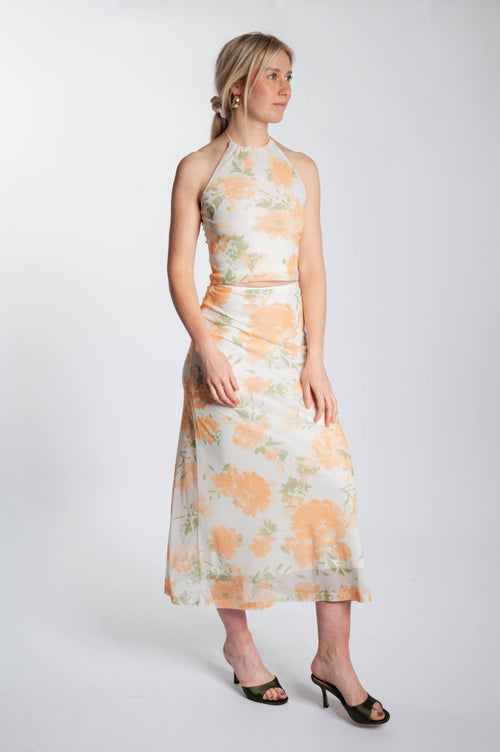 Maxi Skirt Floral Mesh - Vanilla Custard