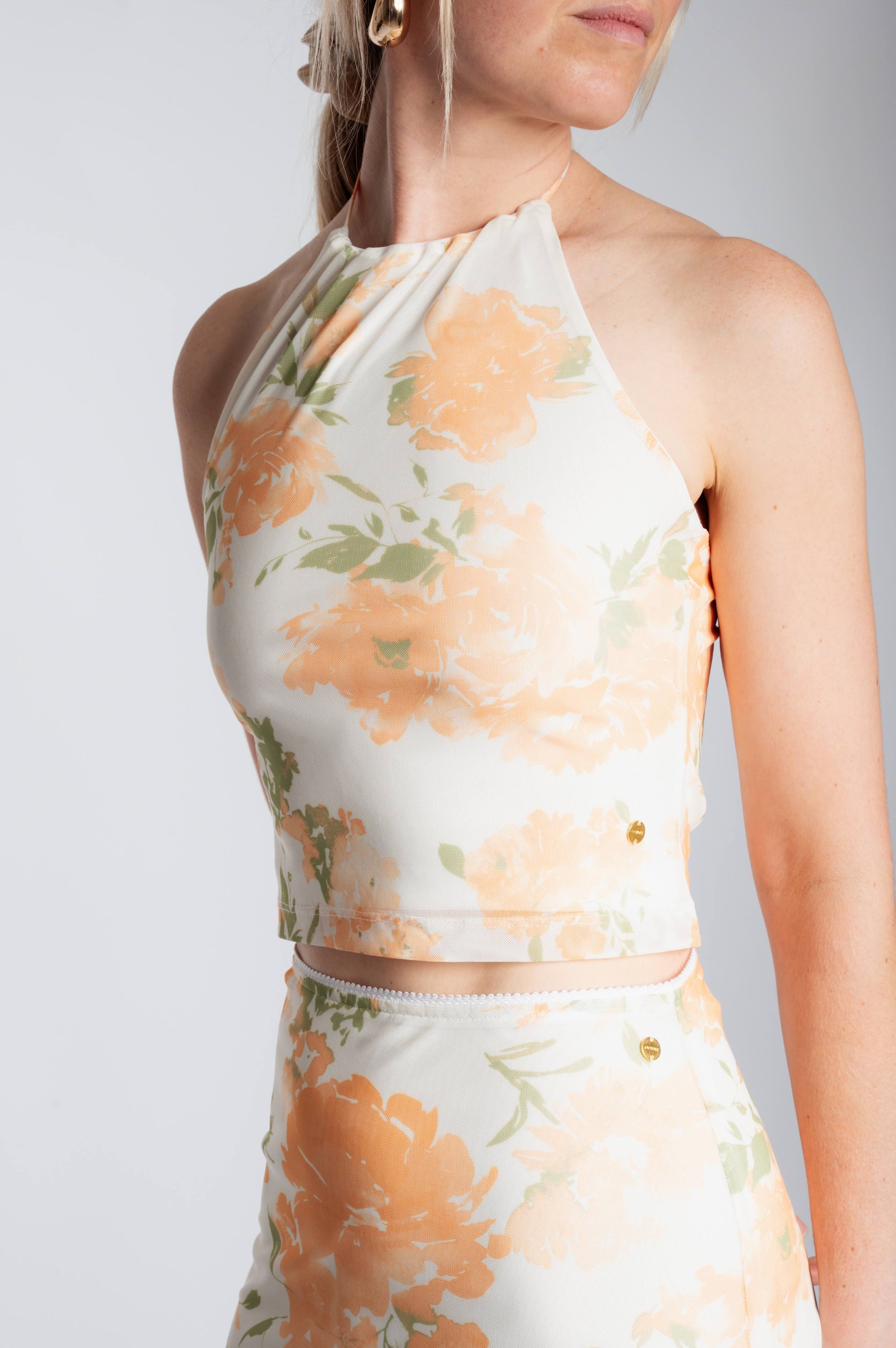 Halter Top Floral Mesh - Vanilla Custard