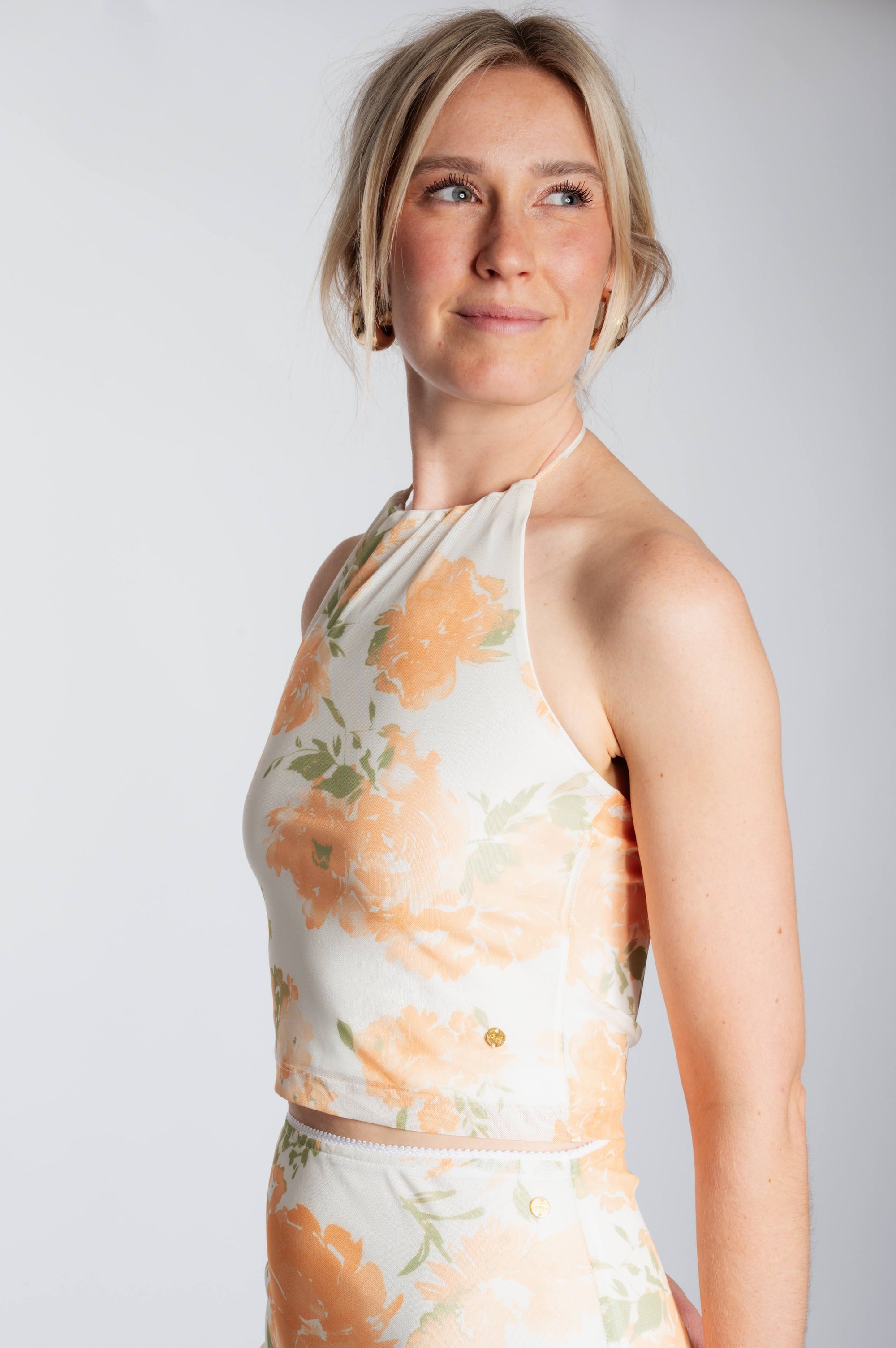 Halter Top Floral Mesh - Vanilla Custard