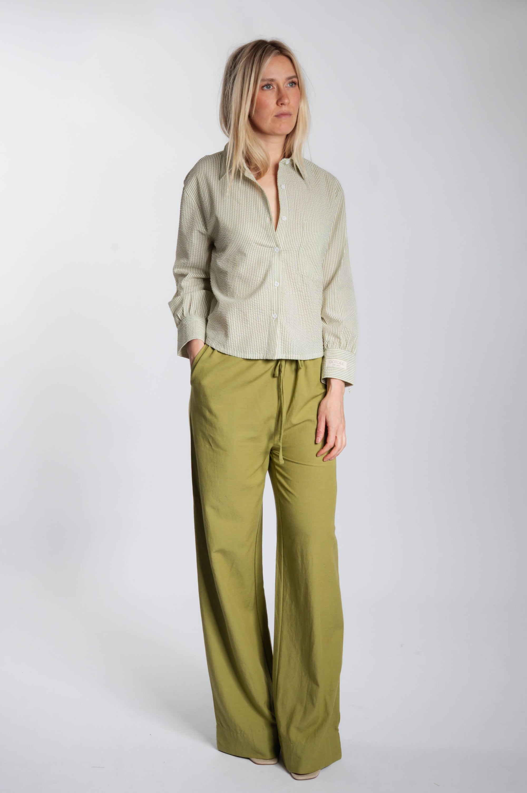 Bow Cuff Blouse - Ivory & Sage Green
