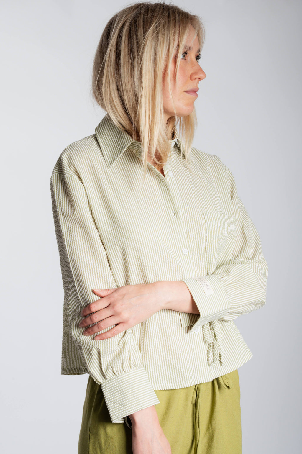 Bow Cuff Blouse - Ivory & Sage Green