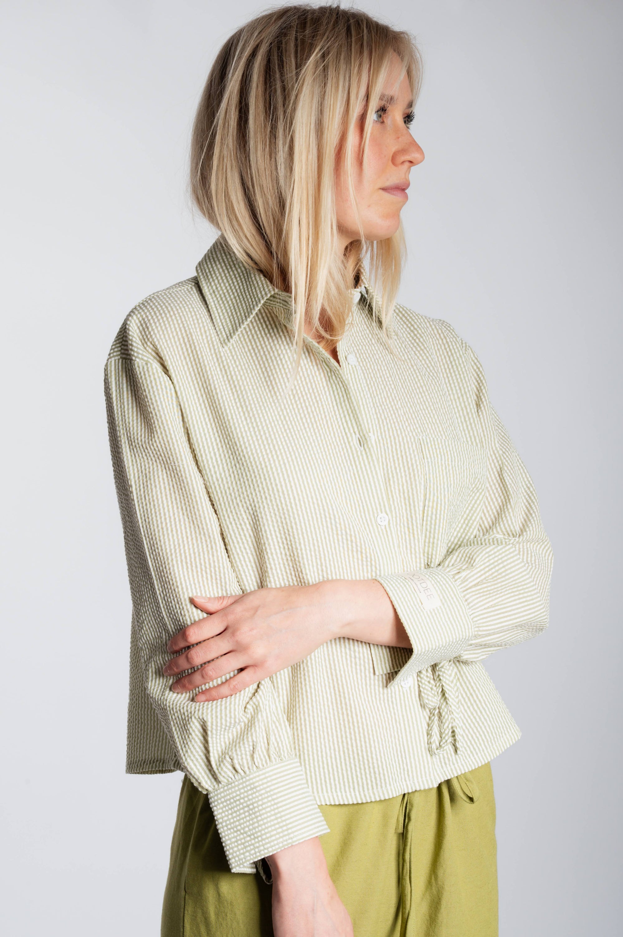 Bow Cuff Blouse - Ivory & Sage Green