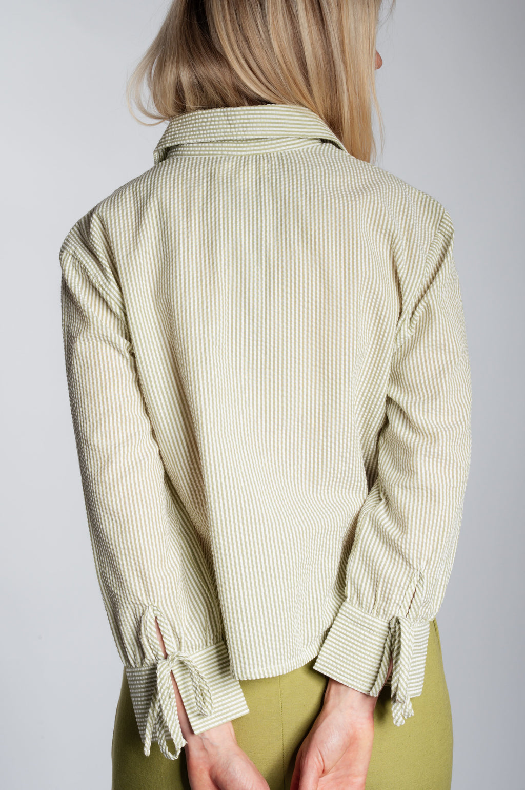 Bow Cuff Blouse - Ivory & Sage Green