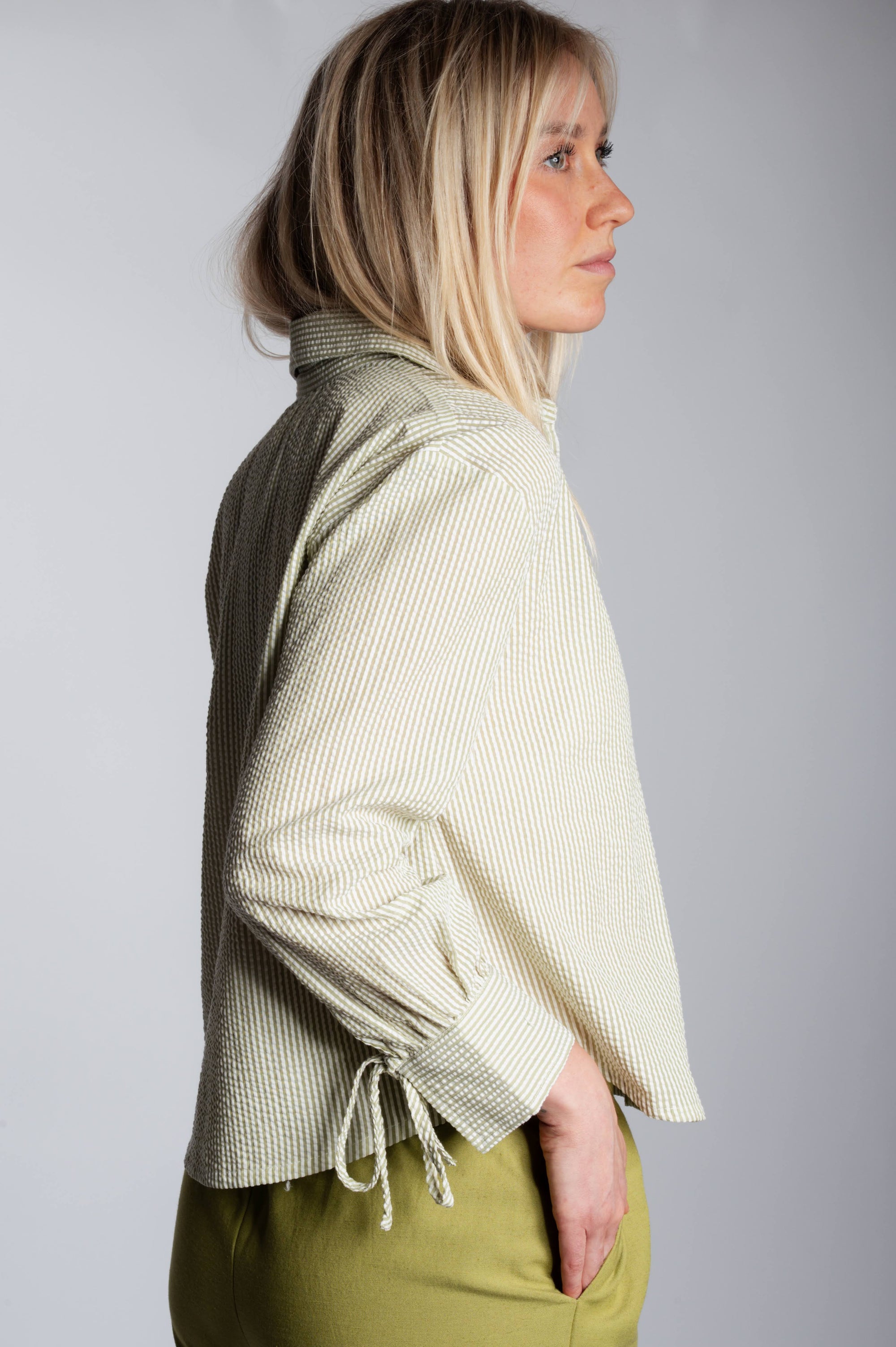 Bow Cuff Blouse - Ivory & Sage Green
