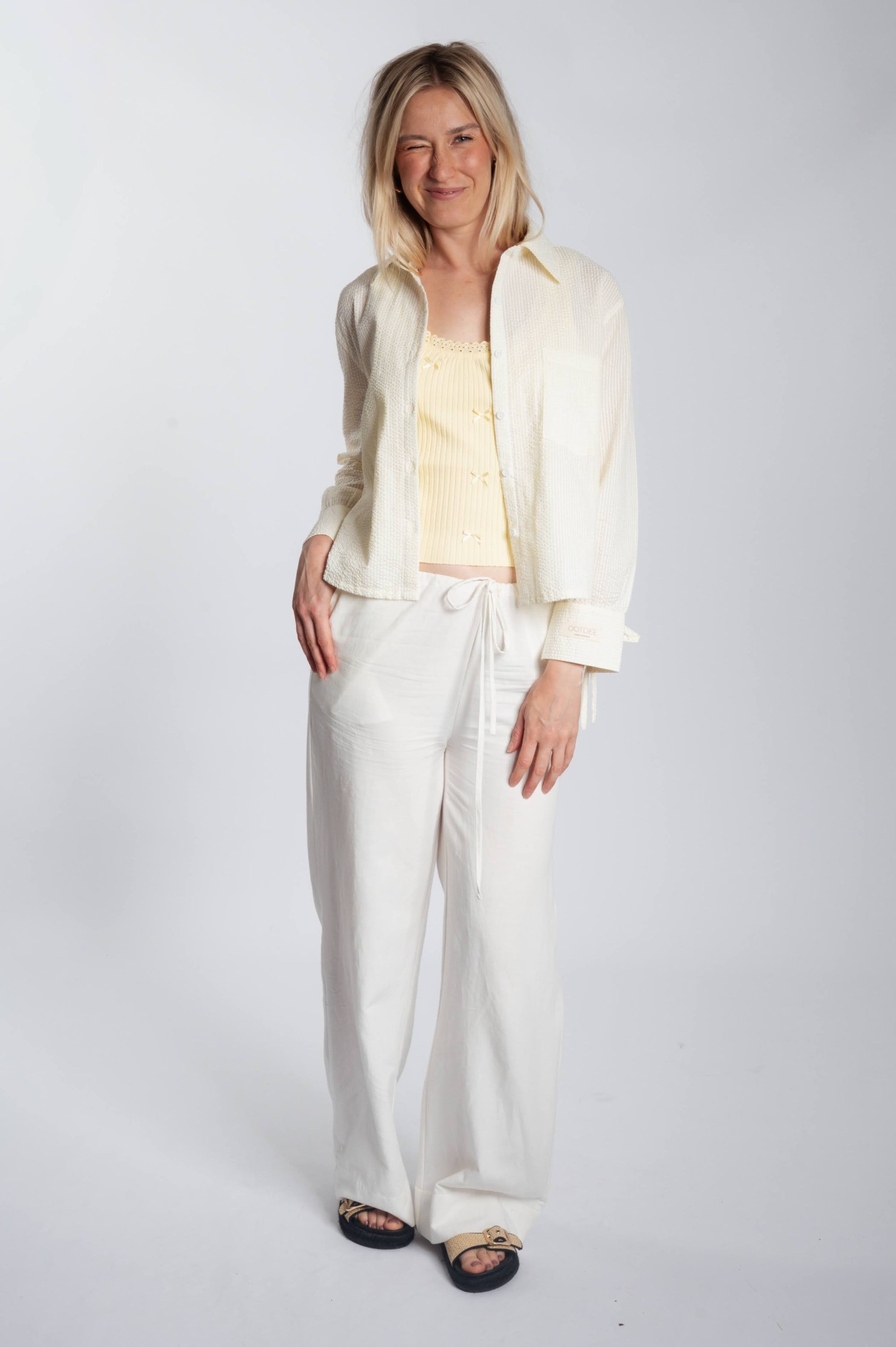 Bow Cuff Blouse - Ivory & Butter Yellow