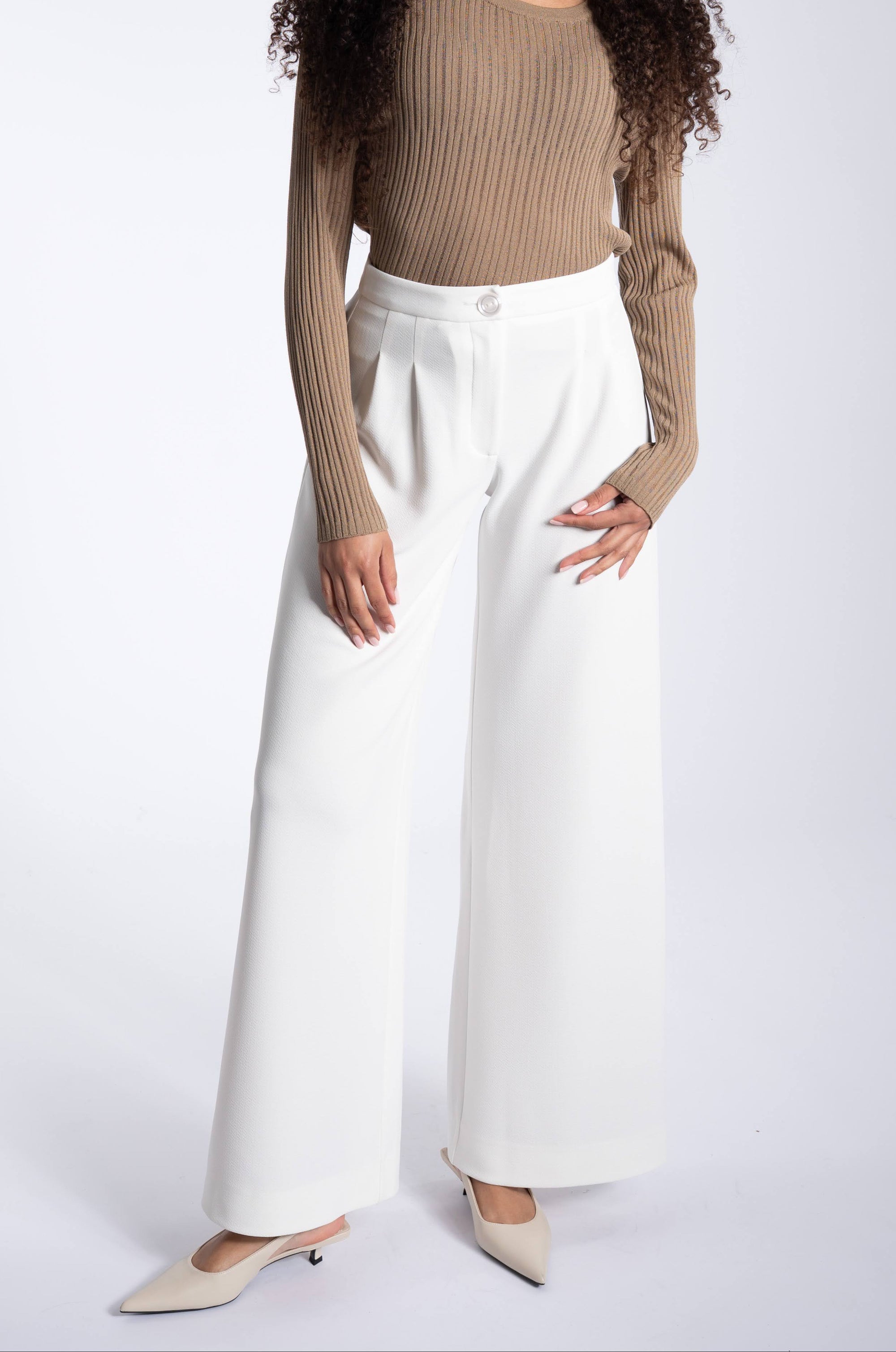 Tailored Wide Leg Trousers - Ecru
