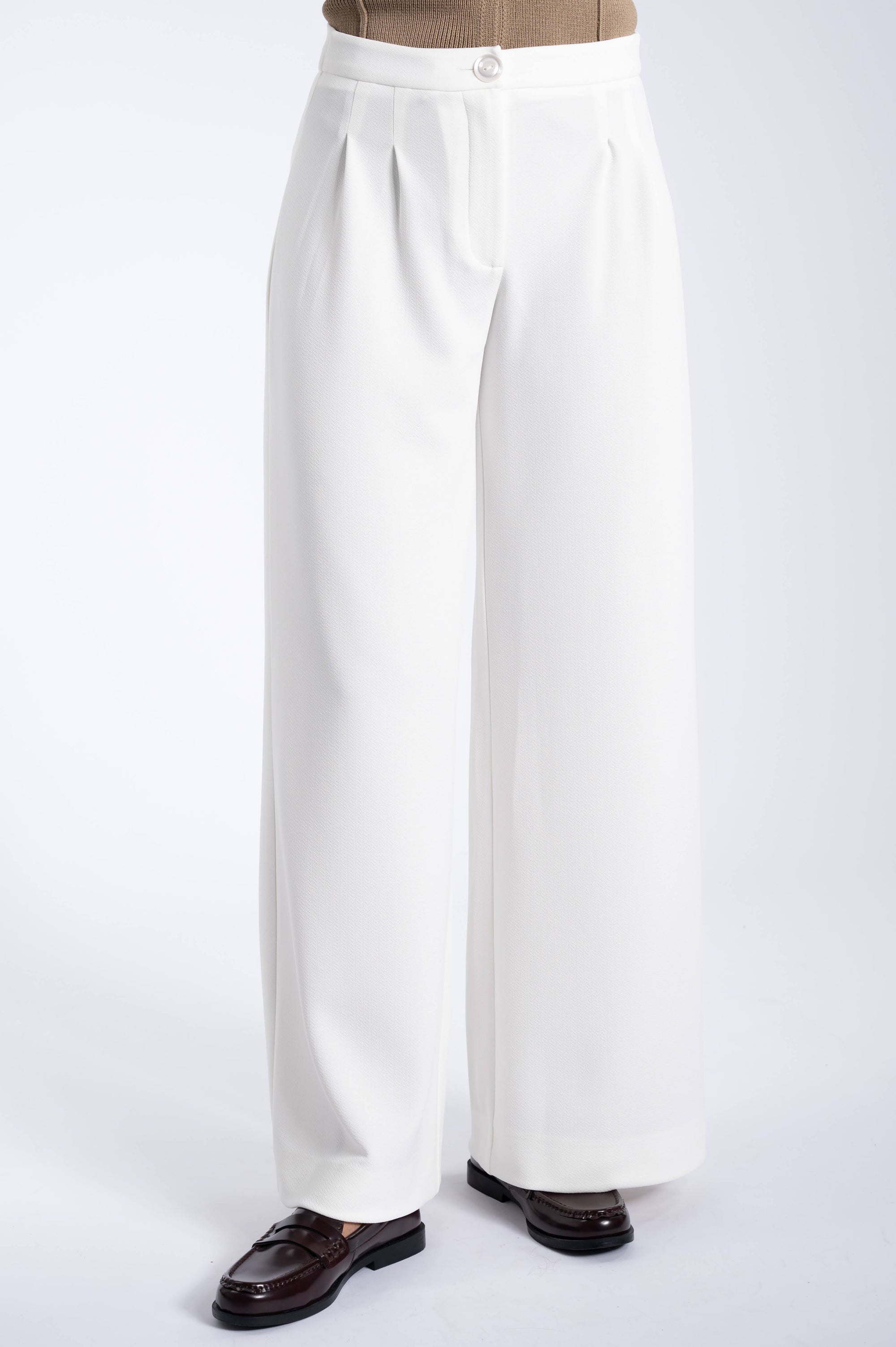 Tailored Wide Leg Trousers - Ecru