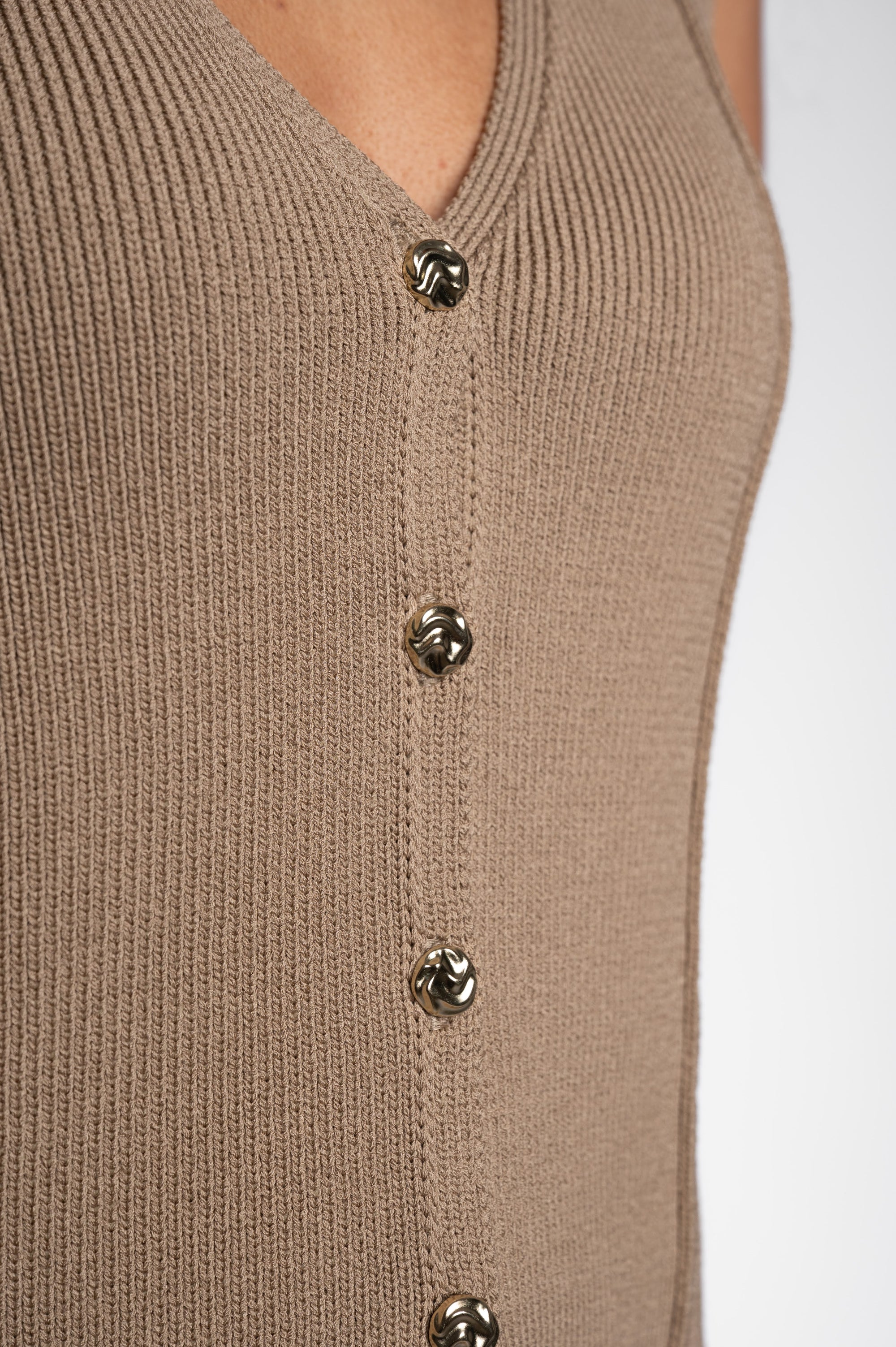 Knitted Gold Button Gilet - Brown