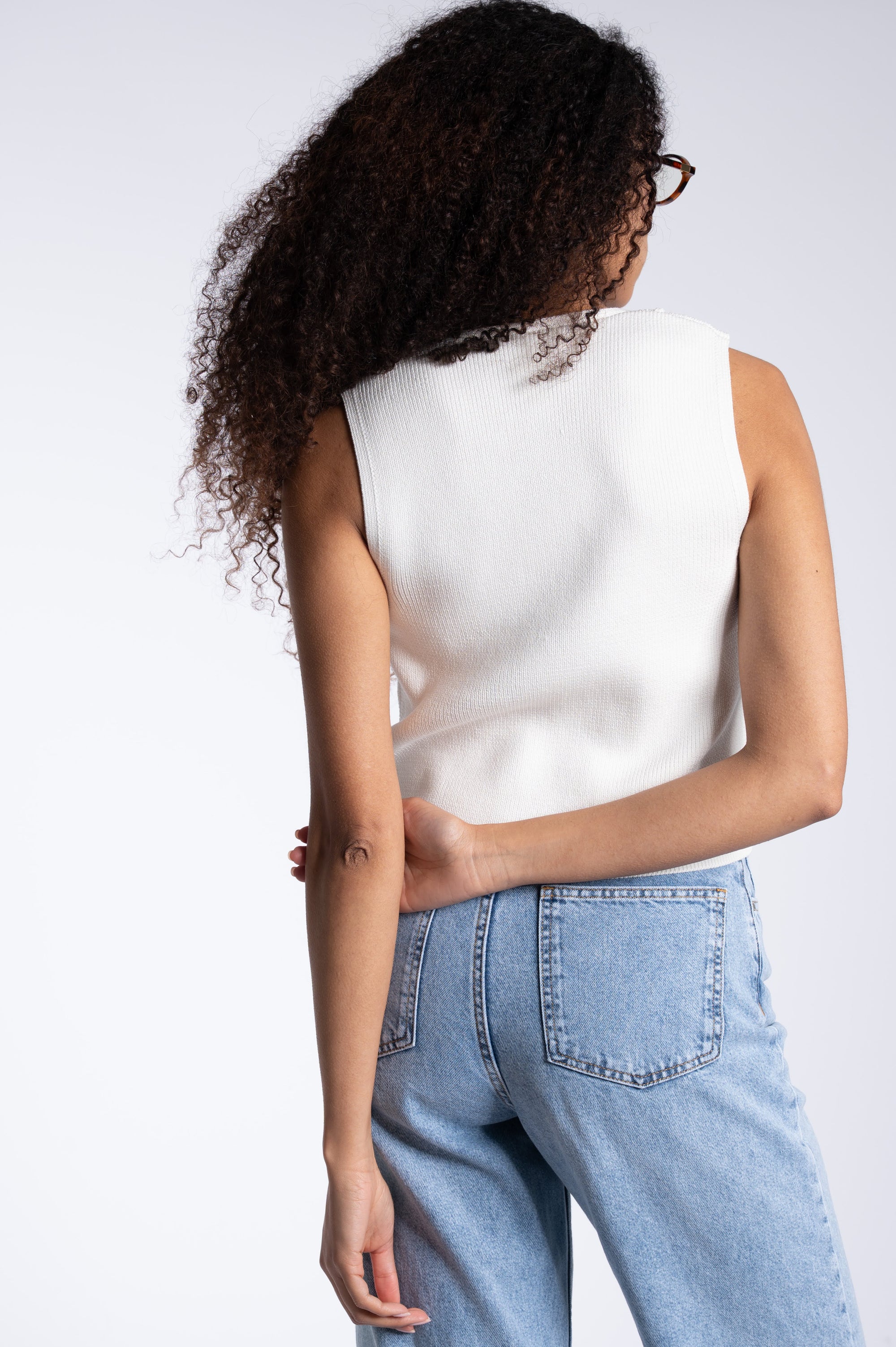 Knitted Gold Button Gilet - Off White