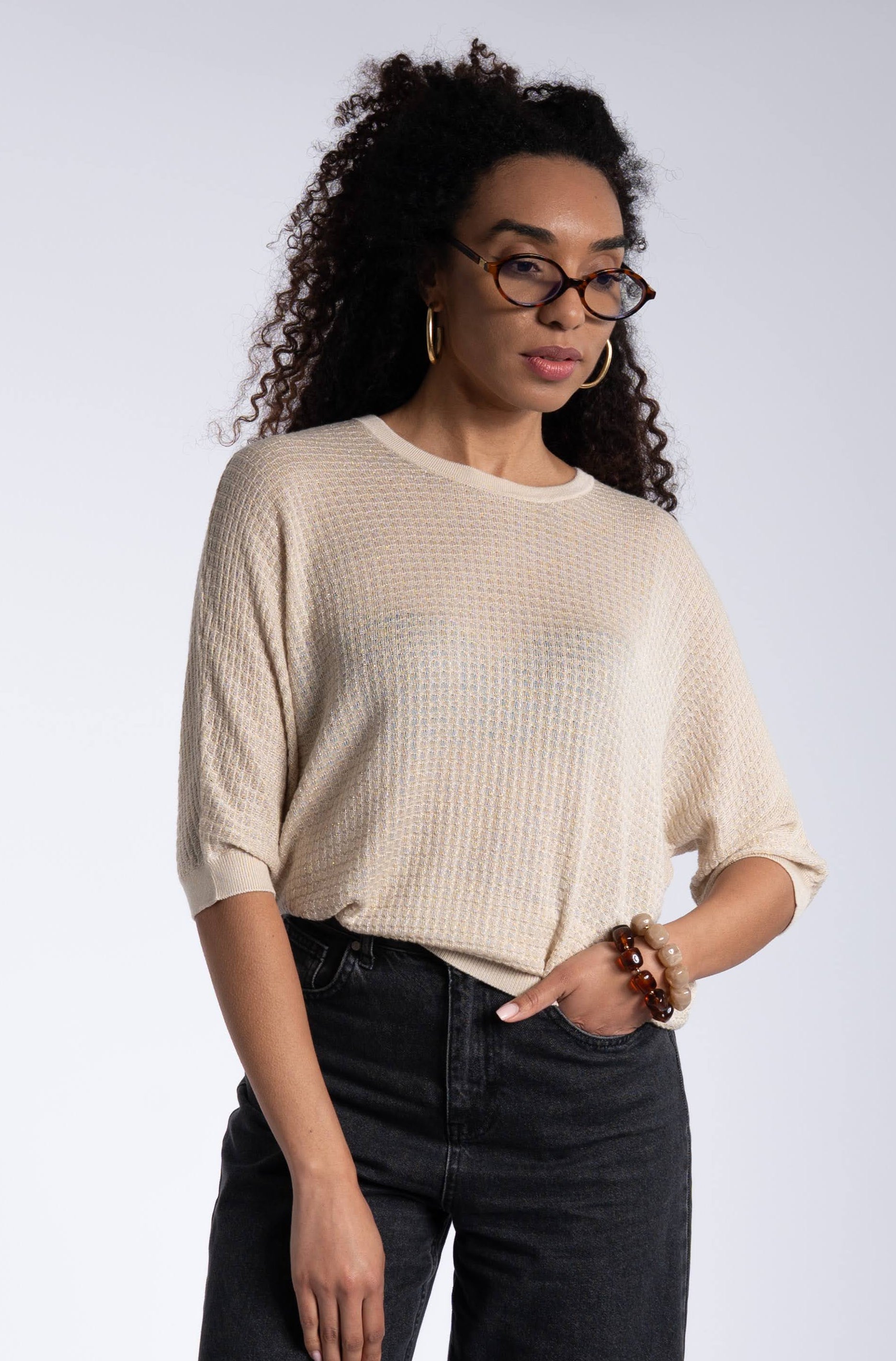 Shimmery Lurex Top - Beige