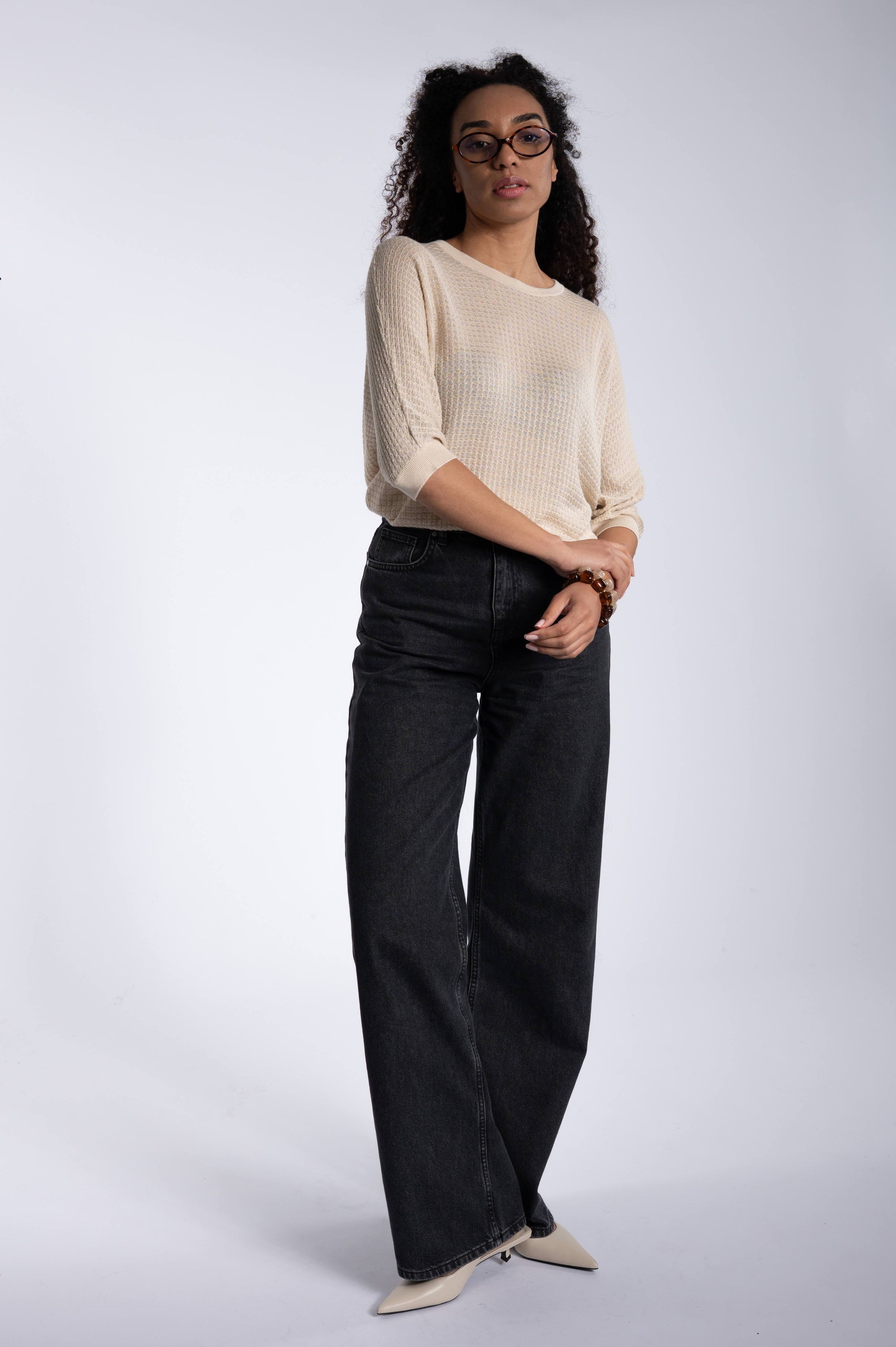 Shimmery Lurex Top - Beige