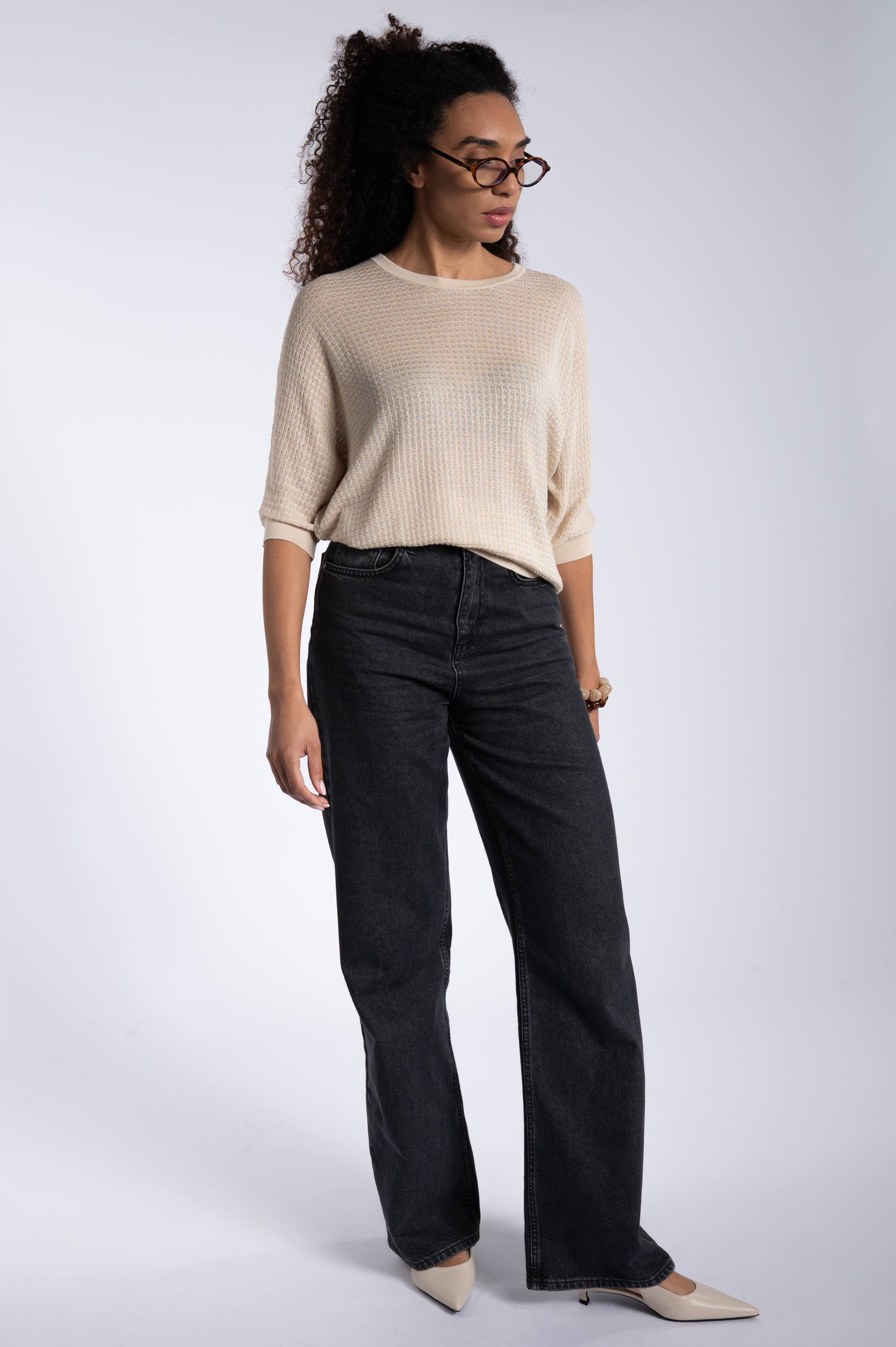 Shimmery Lurex Top - Beige