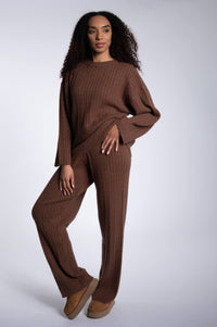 Cable Knitted Set Trousers - Chocolate Brown