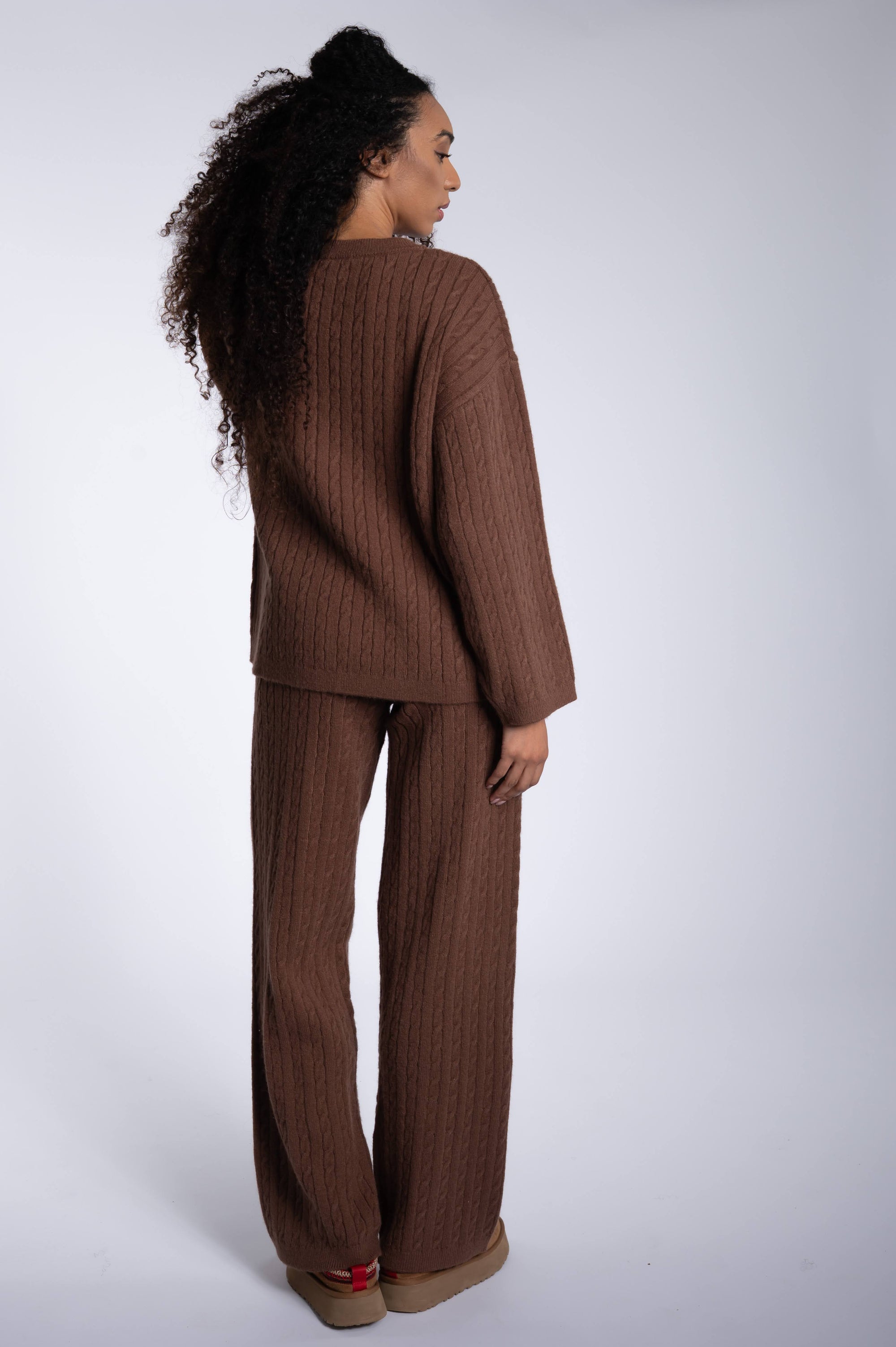 Cable Knitted Set Top - Chocolate Brown
