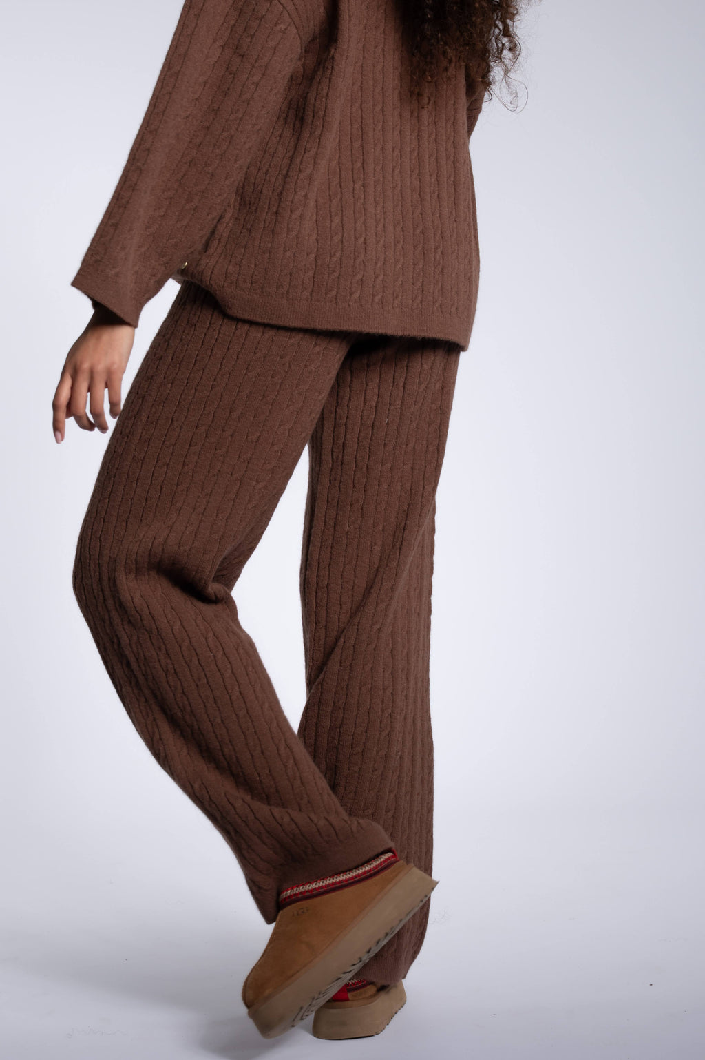 Cable Knitted Set Top - Chocolate Brown