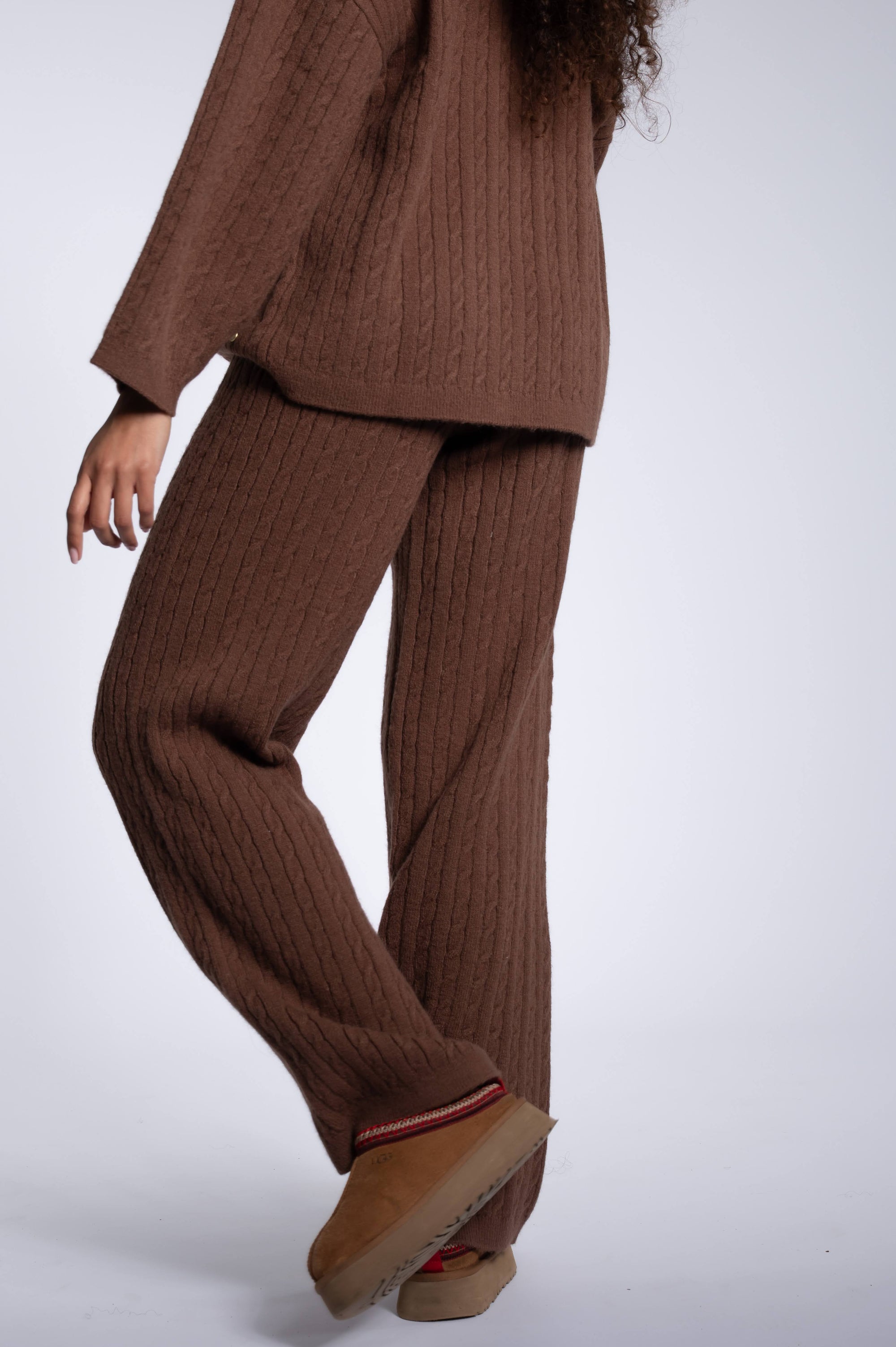 Cable Knitted Set Top - Chocolate Brown