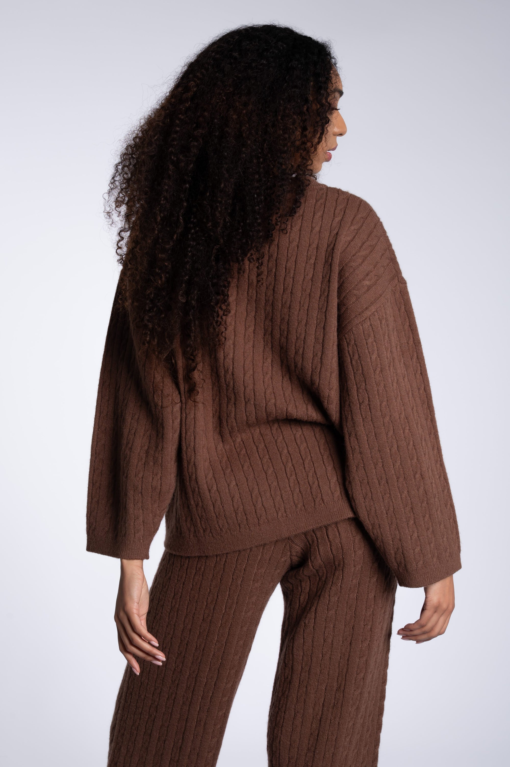 Cable Knitted Set Top - Chocolate Brown