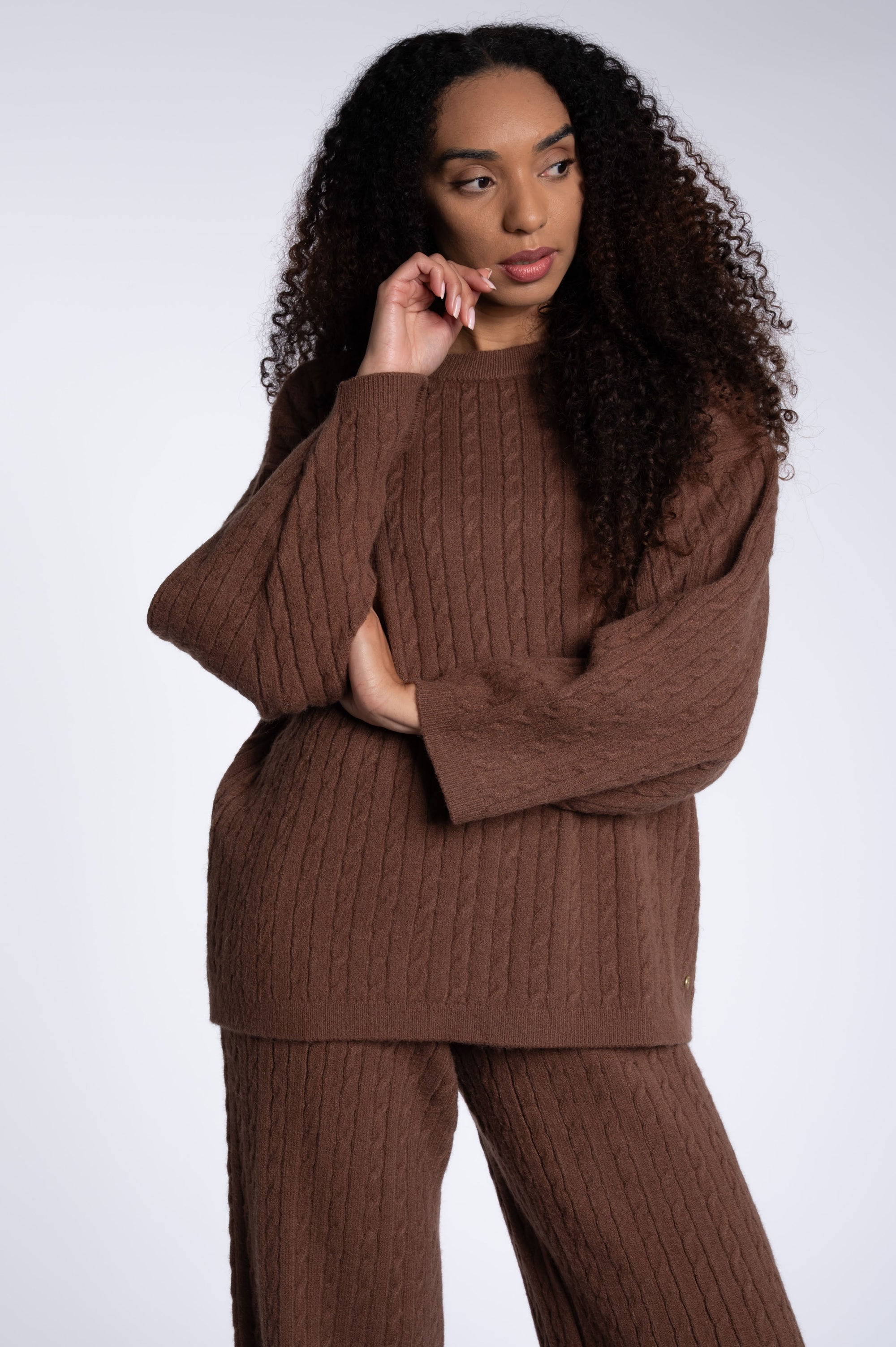 Cable Knitted Set Top - Chocolate Brown