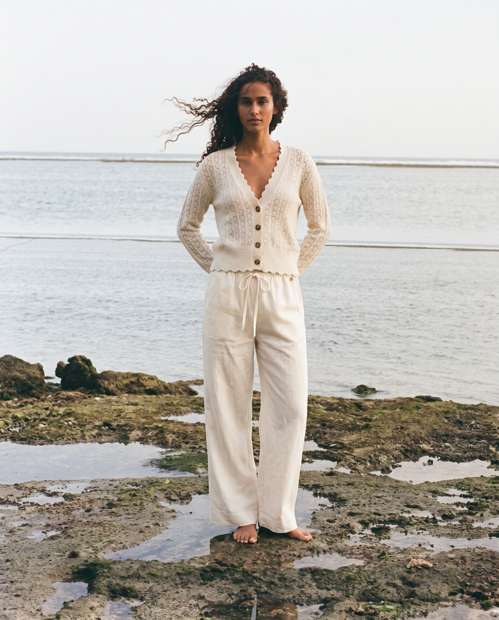 Laced in V Cardigan - Seashell