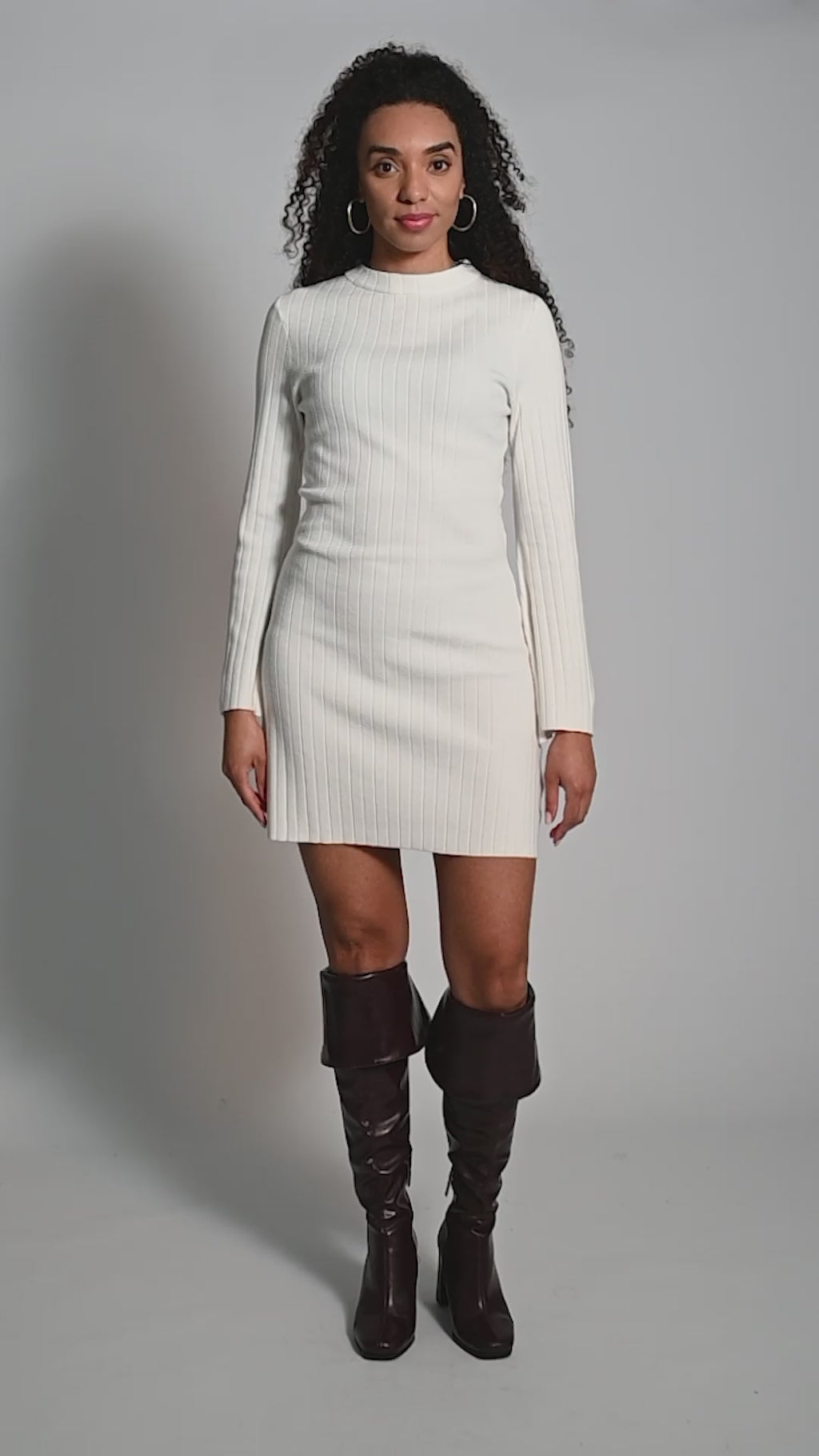 Knitted Trumpet Sleeve Dress - Ivory